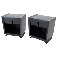 Pair of Black Lacquer One Drawer End Tables or Nightstands