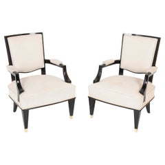 Pair of Black Lacquer Wood Frame Arm Chairs, In the Manner of Andrea Arbus
