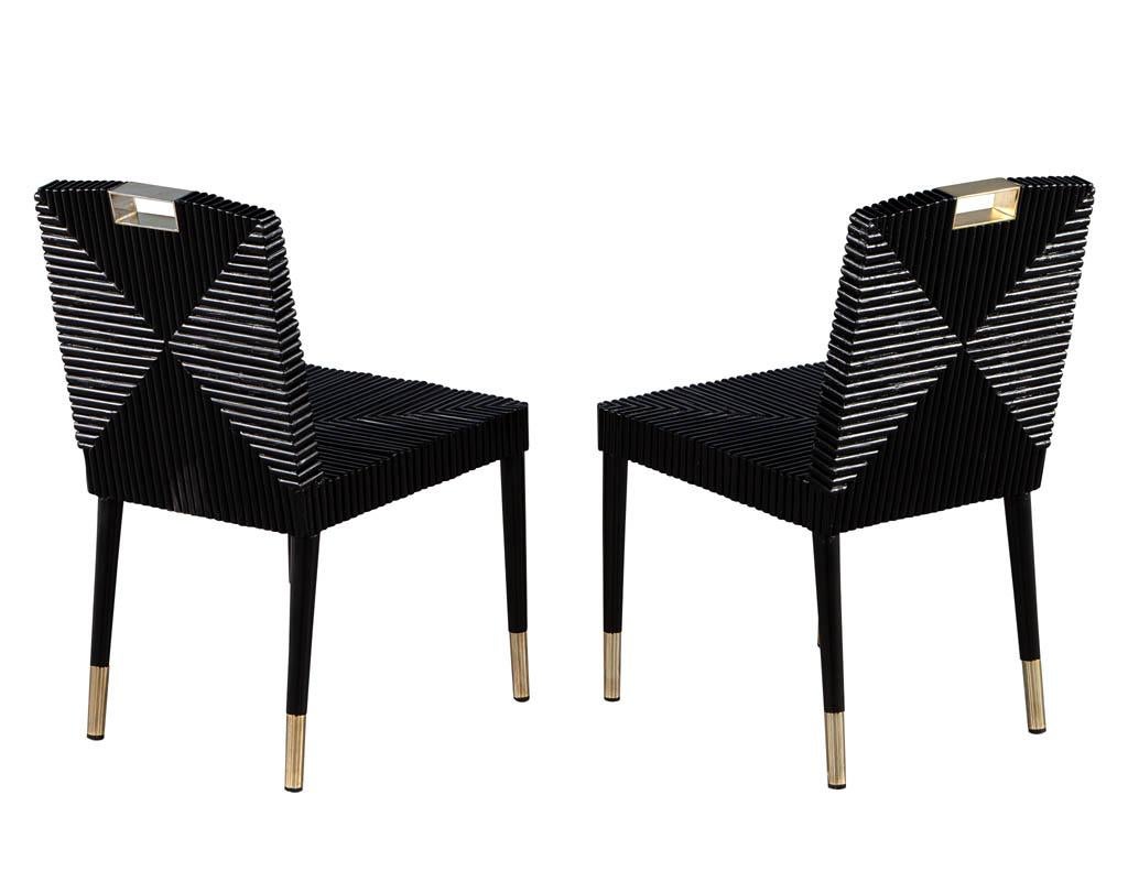 Modern Pair of Black Lacquered Accent Side Chairs