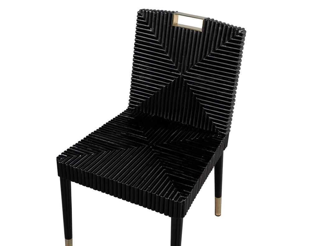 Metal Pair of Black Lacquered Accent Side Chairs