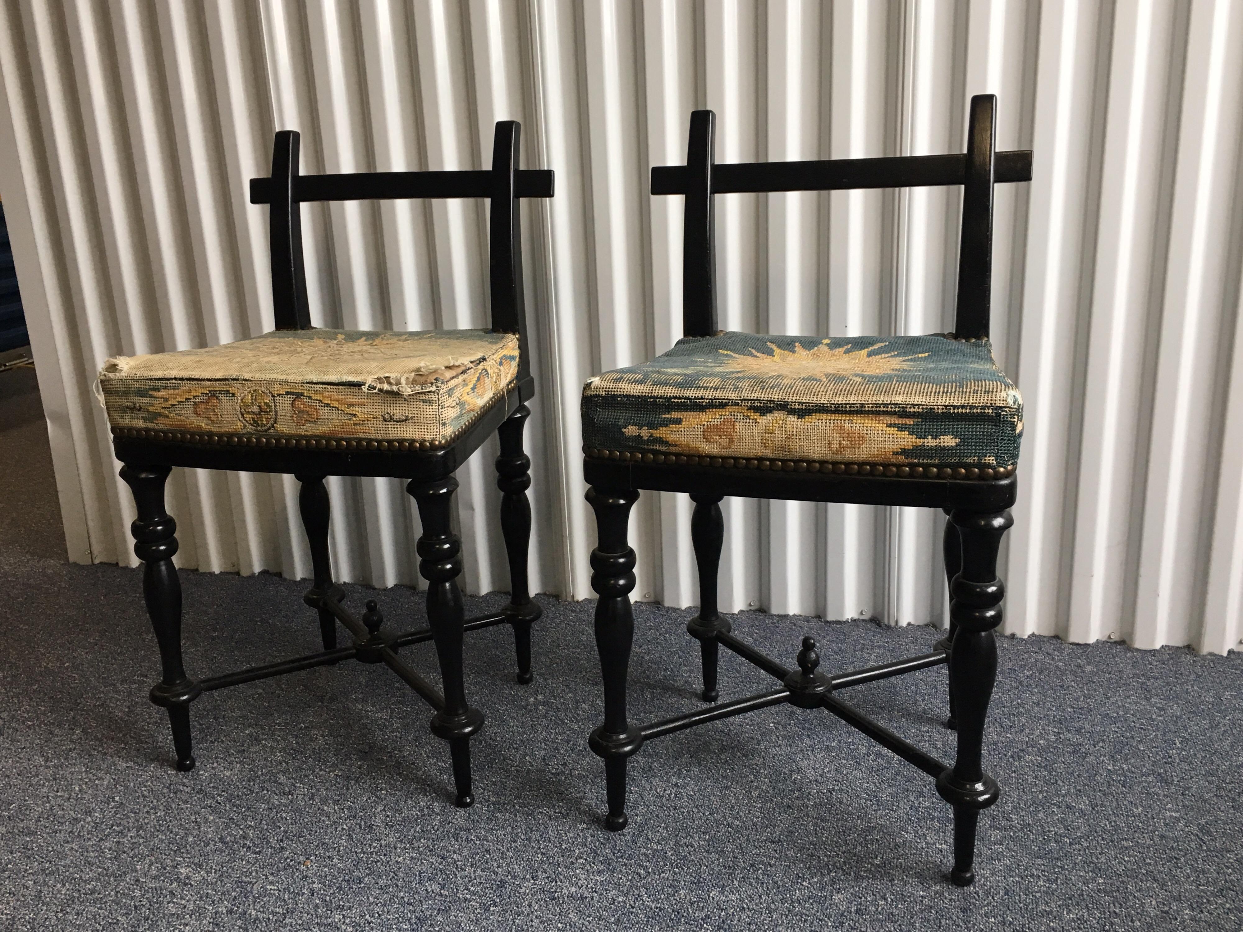 American Pair of Black Lacquered Aesthetic Movement Side Chairs