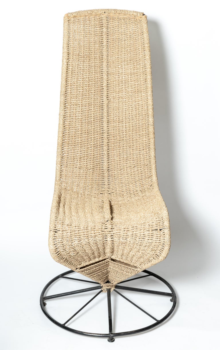 Pair of Black Lacquered and Beige Wicker Rope "S" Chairs by Marzio