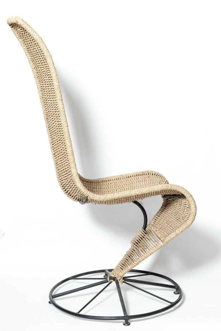 Pair of Black Lacquered and Beige Wicker Rope 