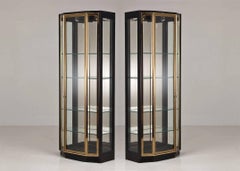 Pair of Black Lacquered and Brass Display Cabinets by Henredon