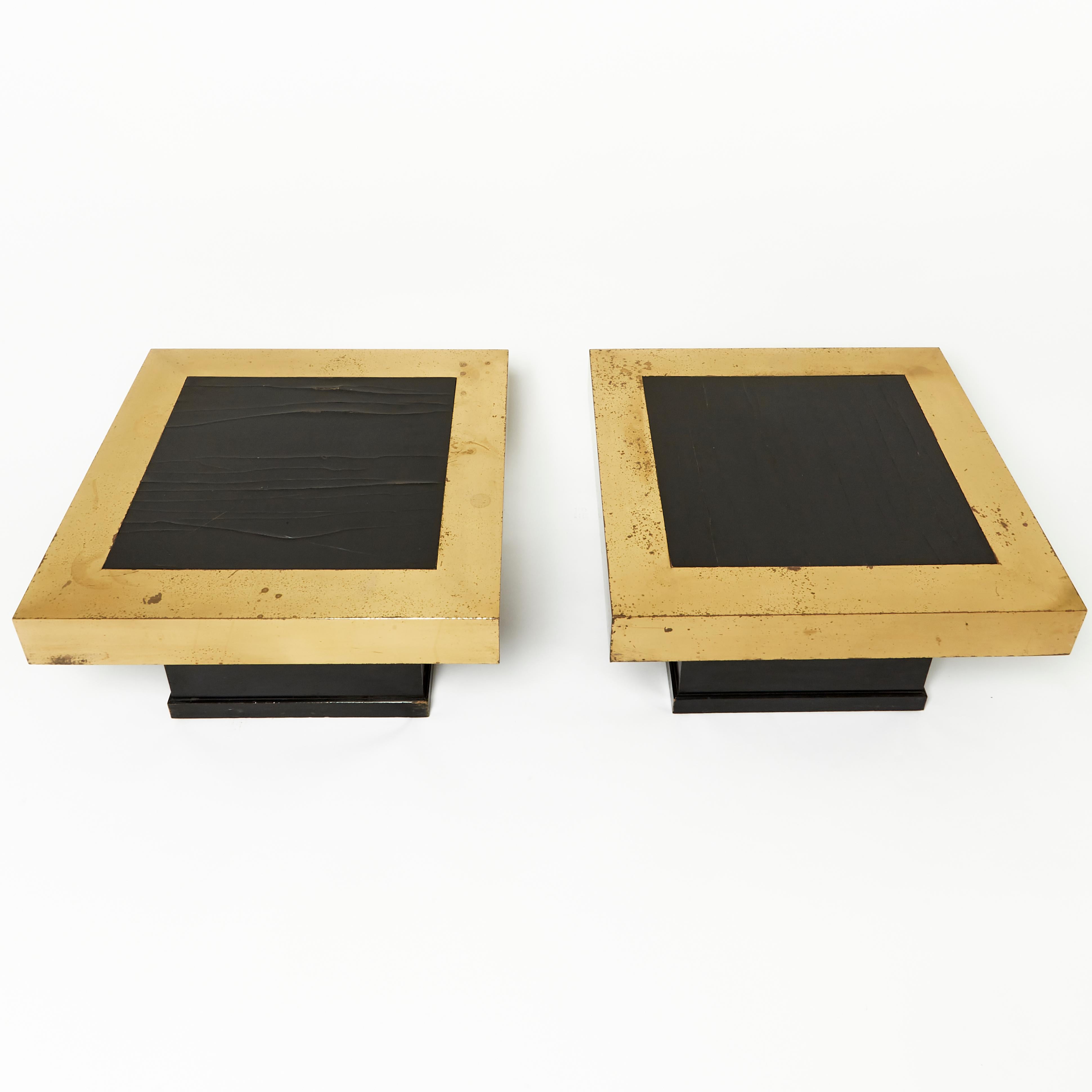 Pair of Black Lacquered and Brass Square Coffee Tables 5