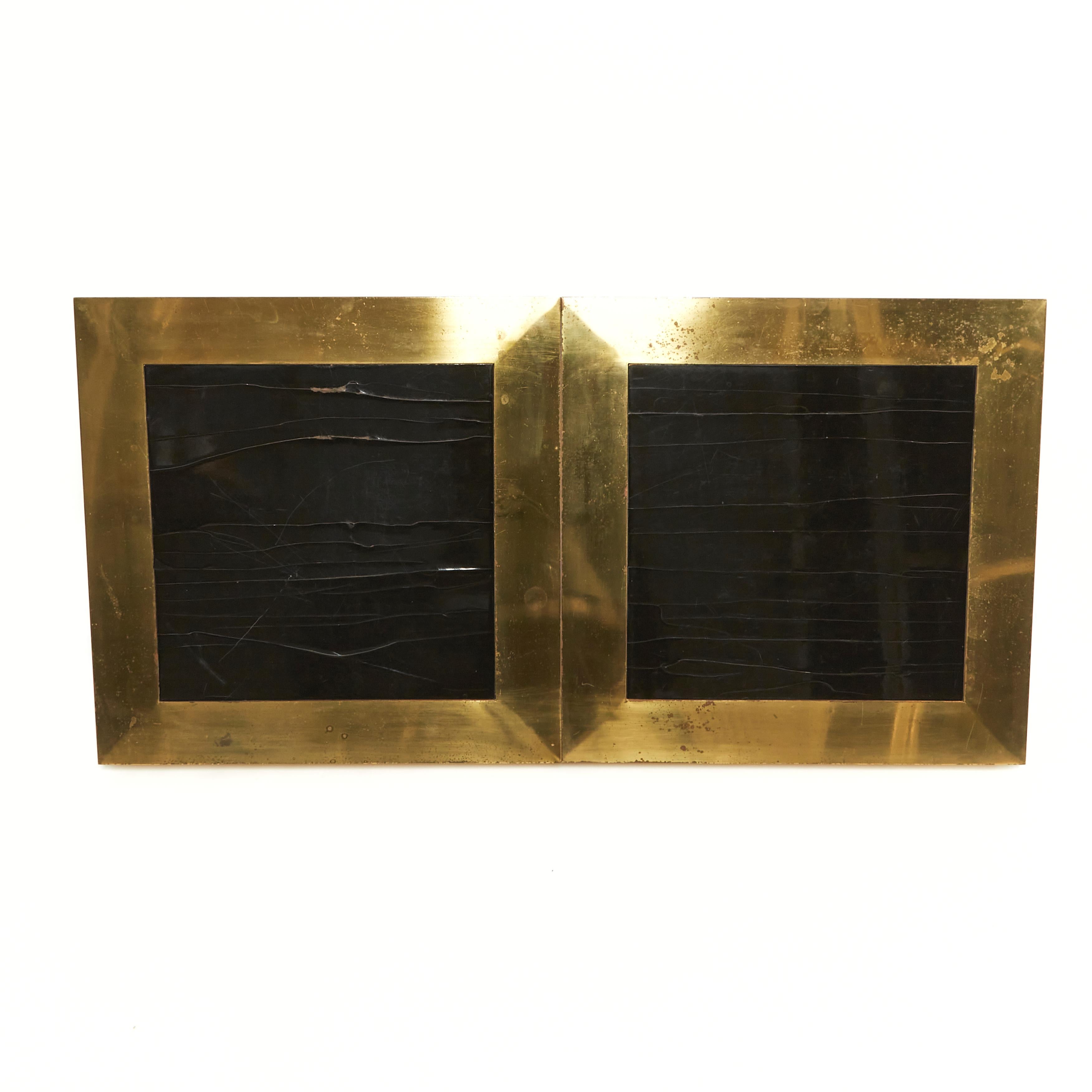 Italian Pair of Black Lacquered and Brass Square Coffee Tables