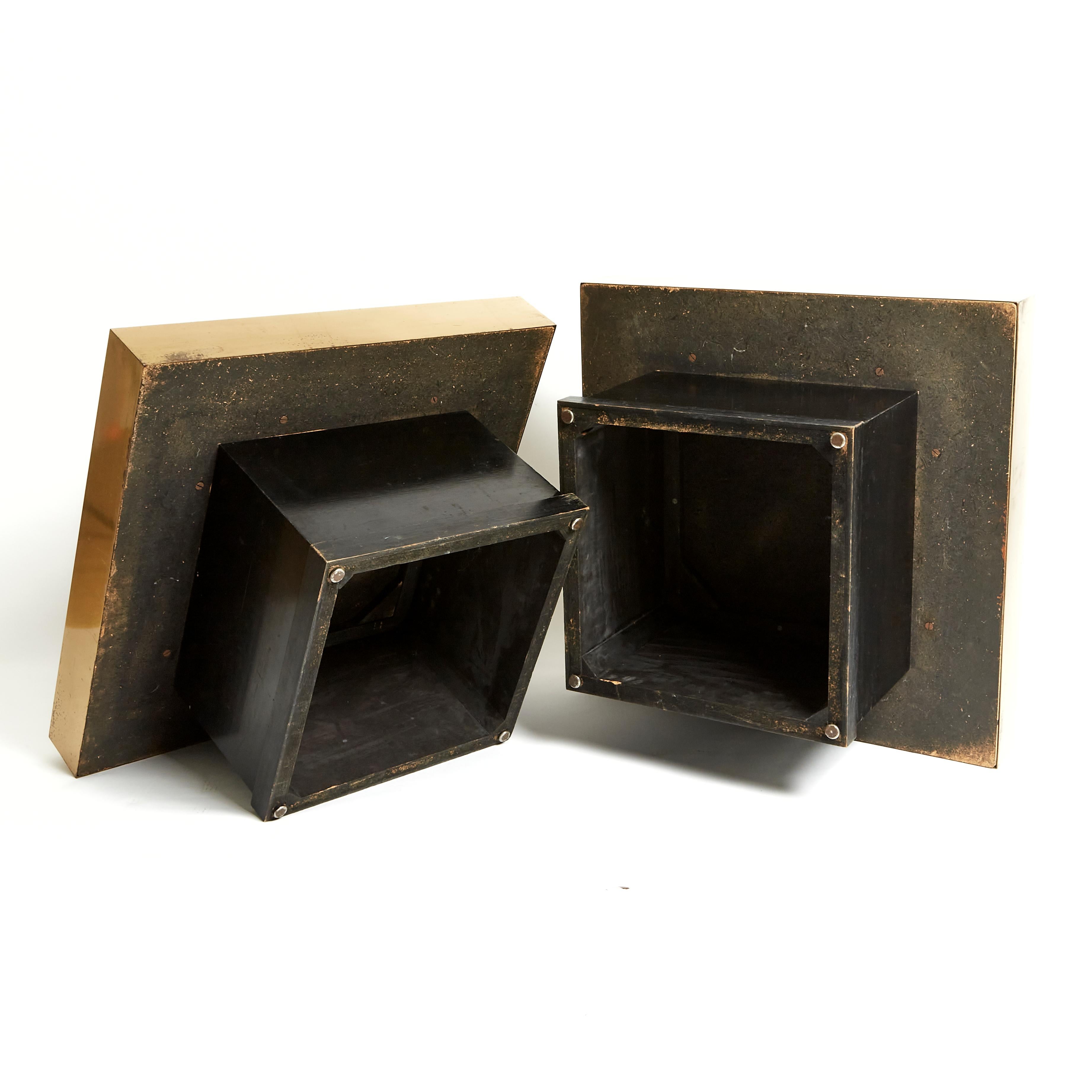 Pair of Black Lacquered and Brass Square Coffee Tables 1