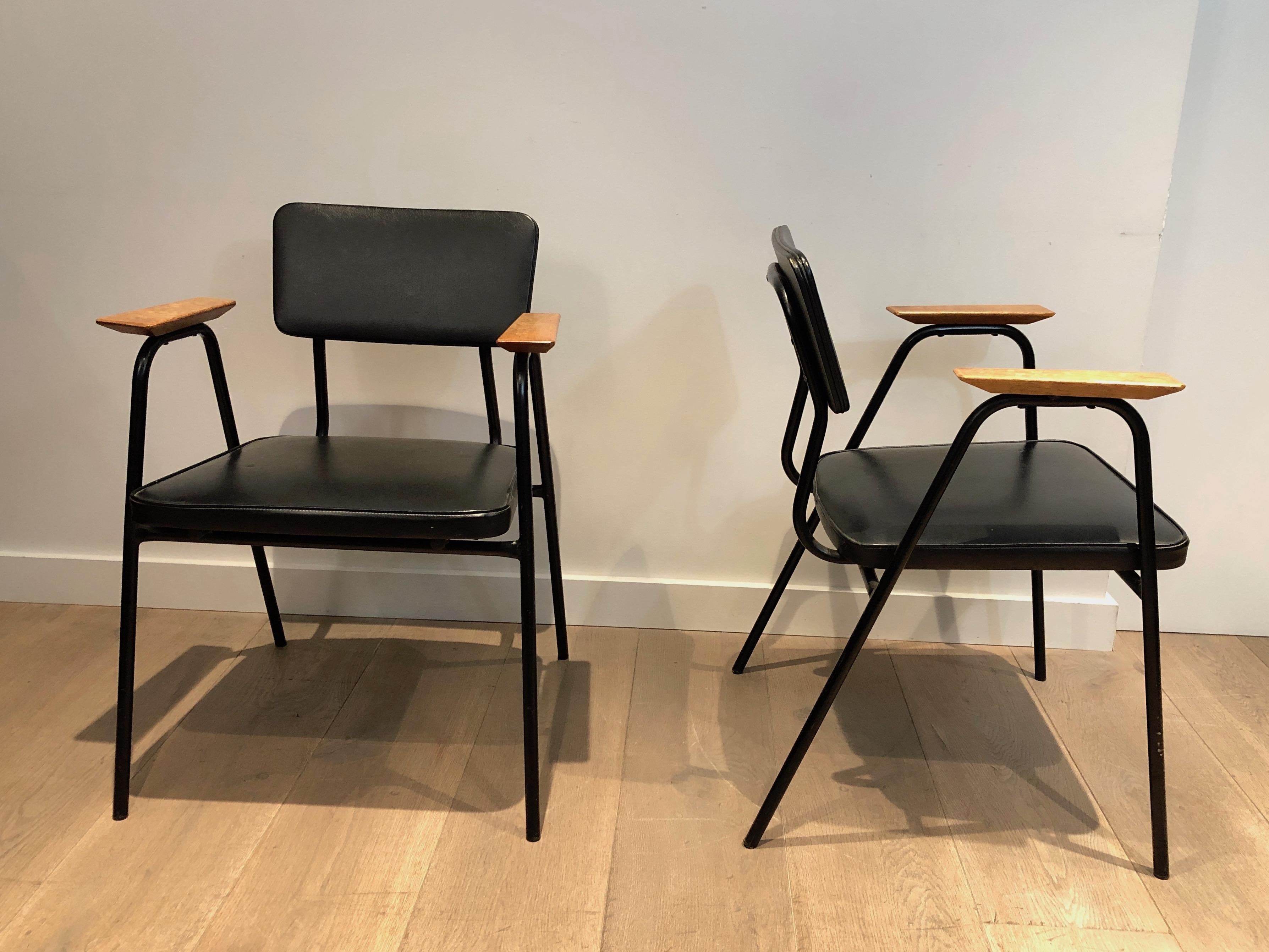 Pair of Black Lacquered Armchairs attributed to Willy Van Der Meeren, circa 1950 For Sale 3
