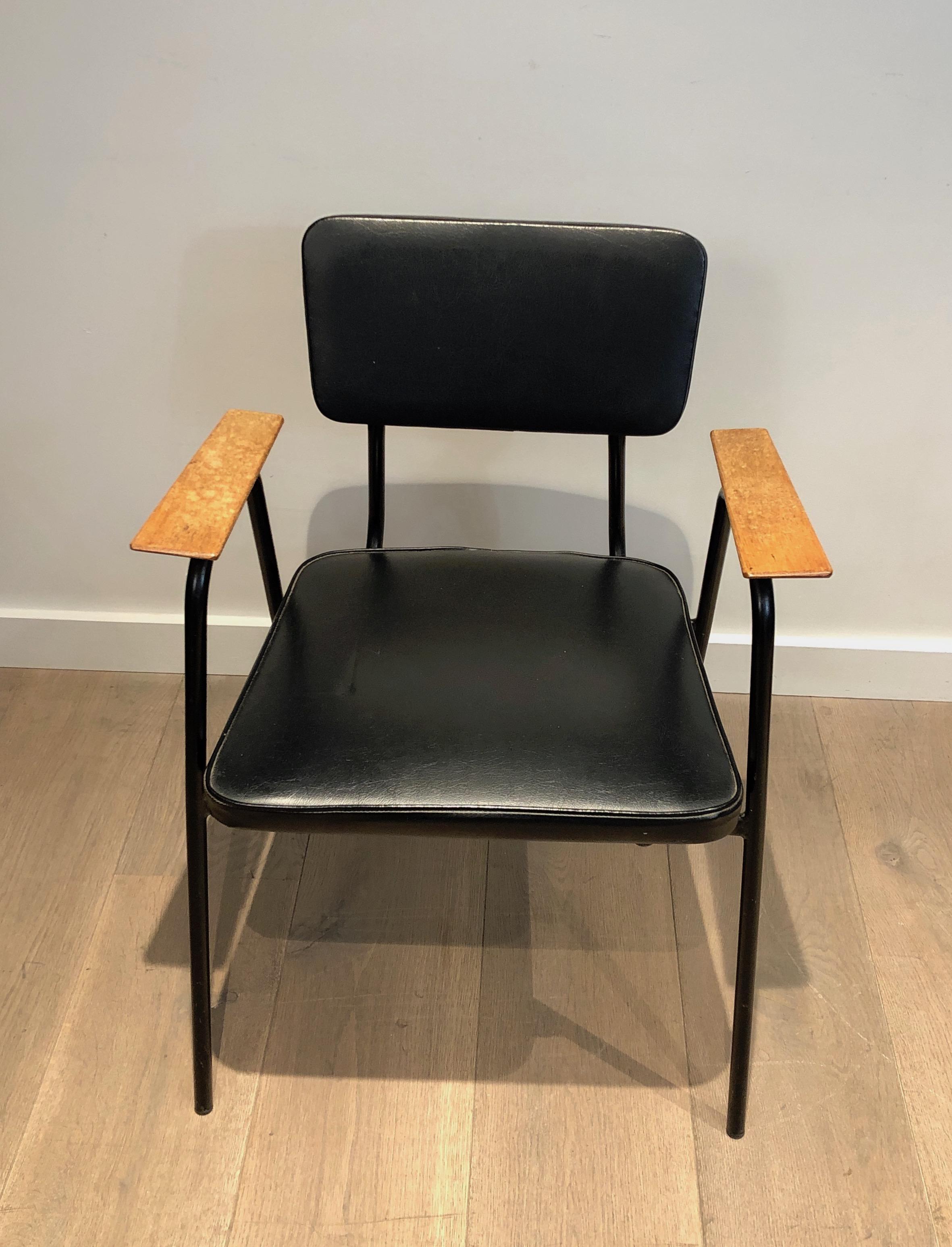 Pair of Black Lacquered Armchairs attributed to Willy Van Der Meeren, circa 1950 For Sale 4