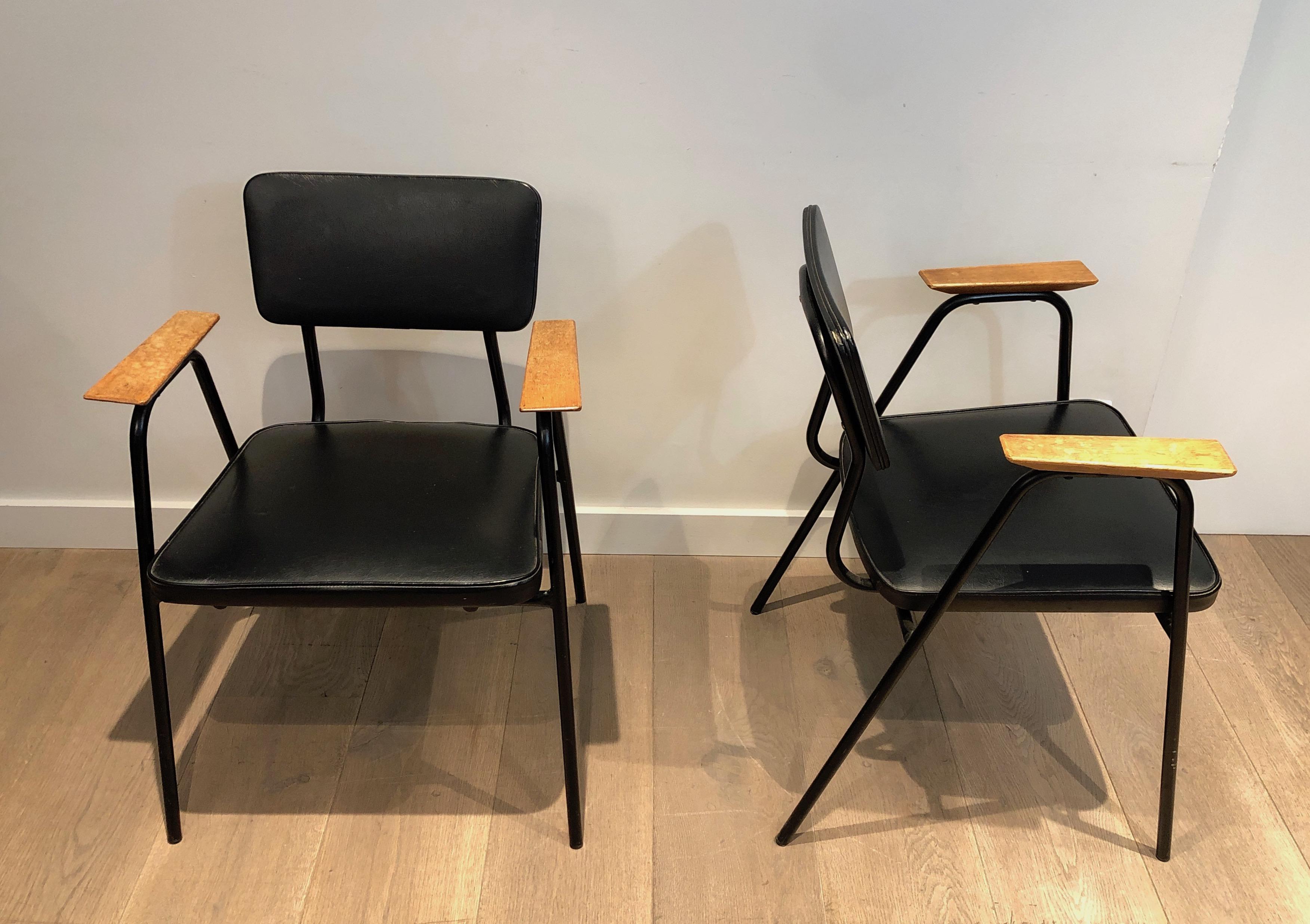 Pair of Black Lacquered Armchairs attributed to Willy Van Der Meeren, circa 1950 For Sale 11