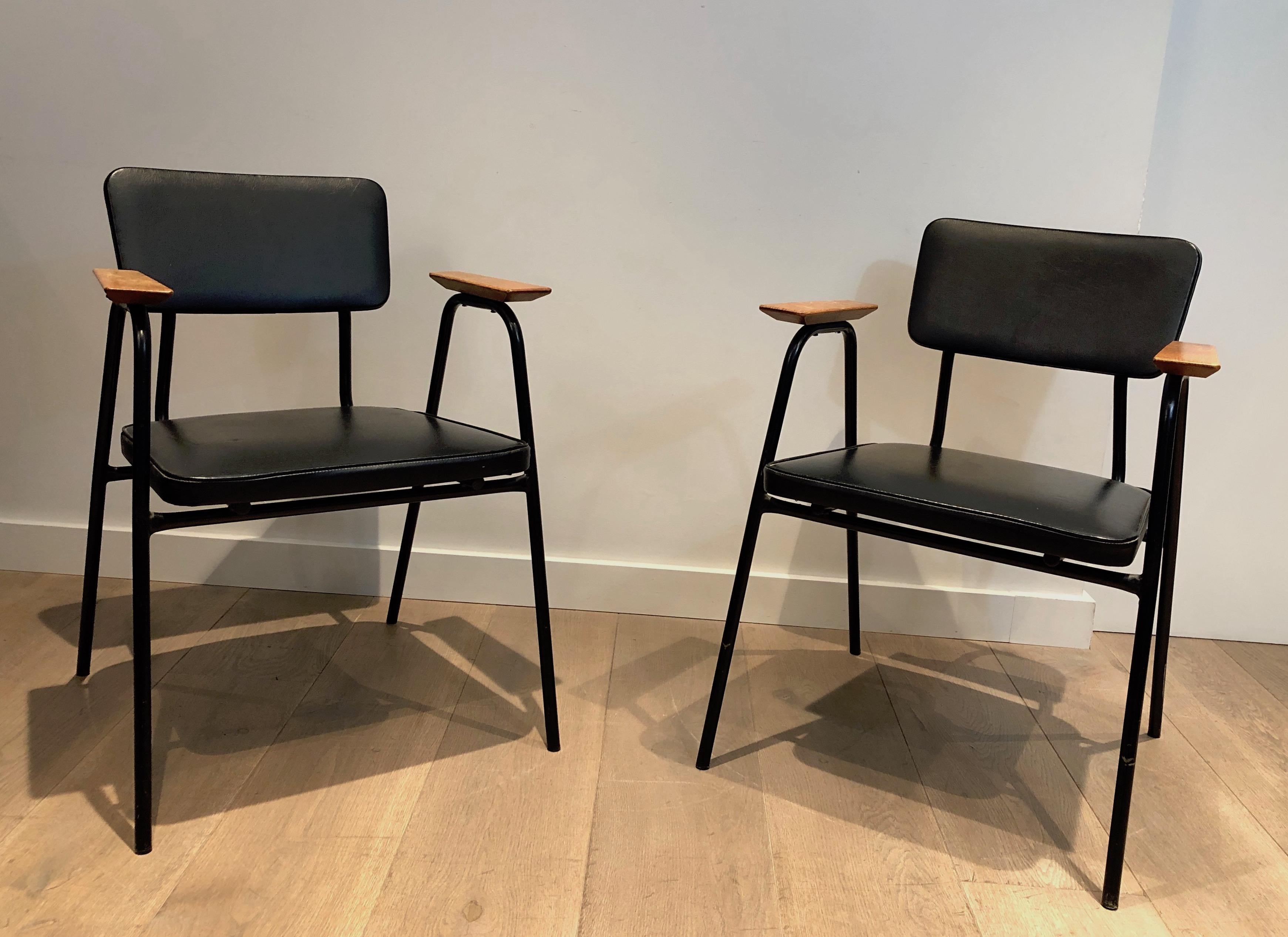 Pair of Black Lacquered Armchairs attributed to Willy Van Der Meeren, circa 1950 For Sale 12