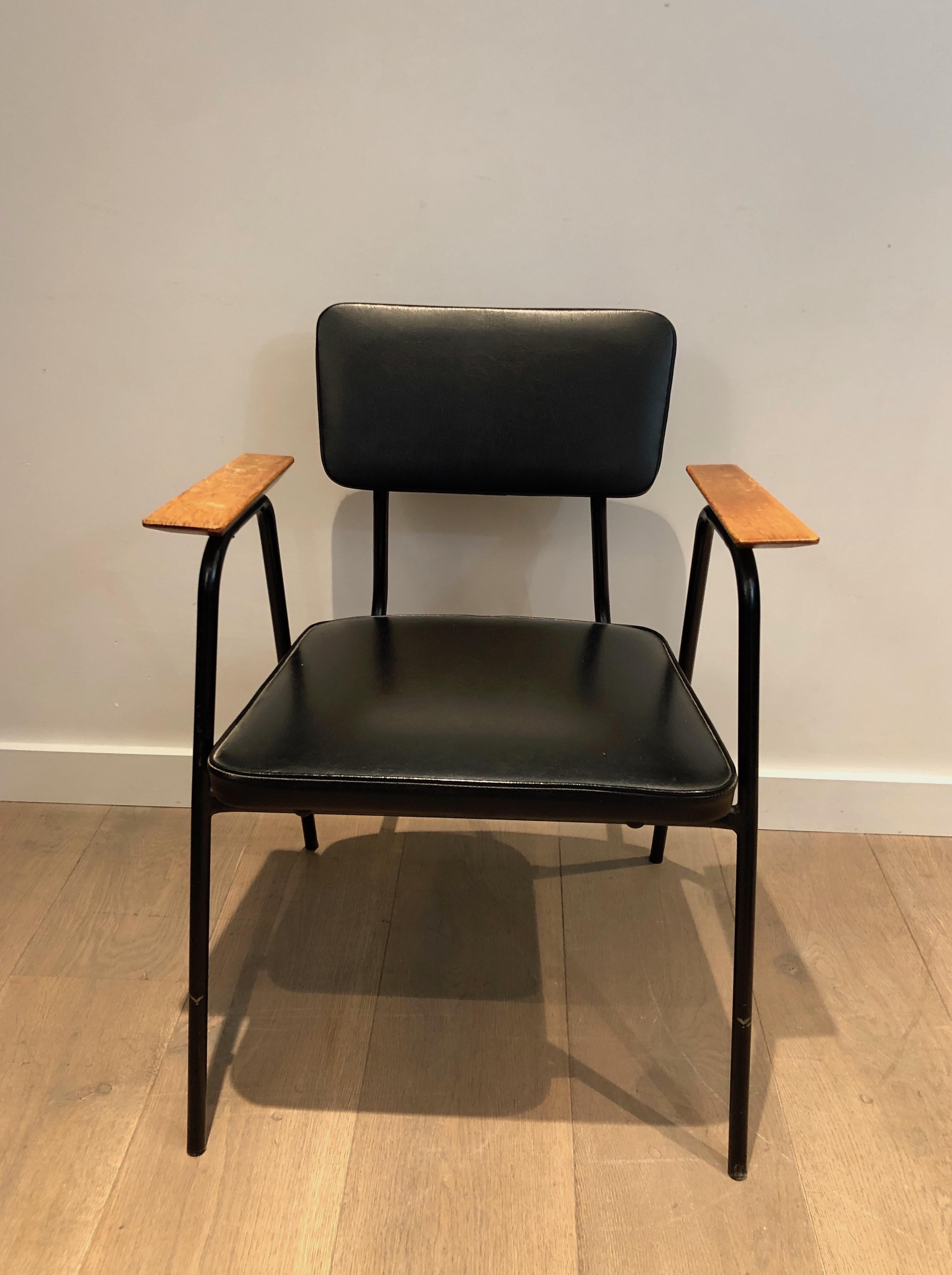 Mid-Century Modern Pair of Black Lacquered Armchairs attributed to Willy Van Der Meeren, circa 1950 For Sale