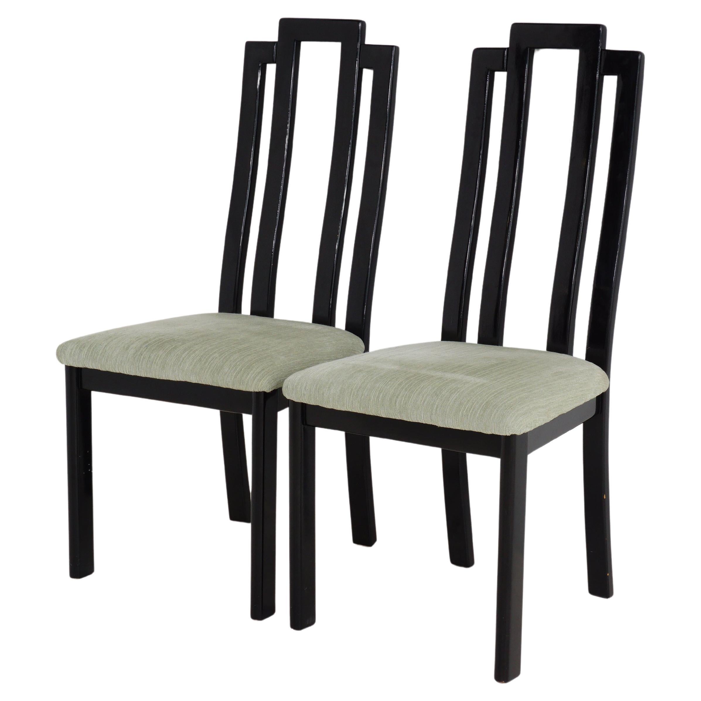 Pair of Black Lacquered Art Deco Style Chairs, 1980s For Sale