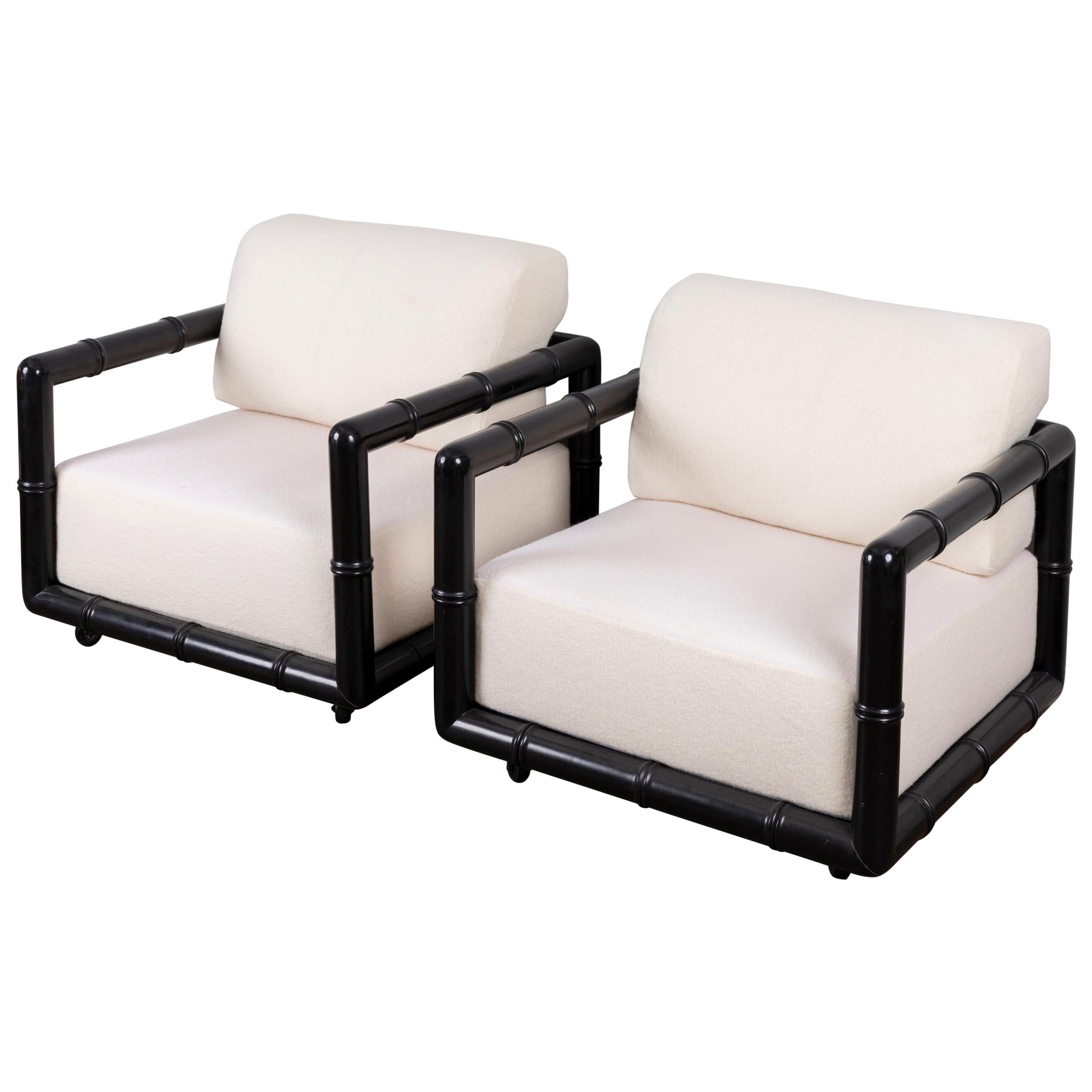 Pair of Black Lacquered "Bamboo" Lounge Chairs