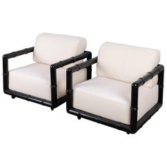 Pair of Black Lacquered "Bamboo" Lounge Chairs