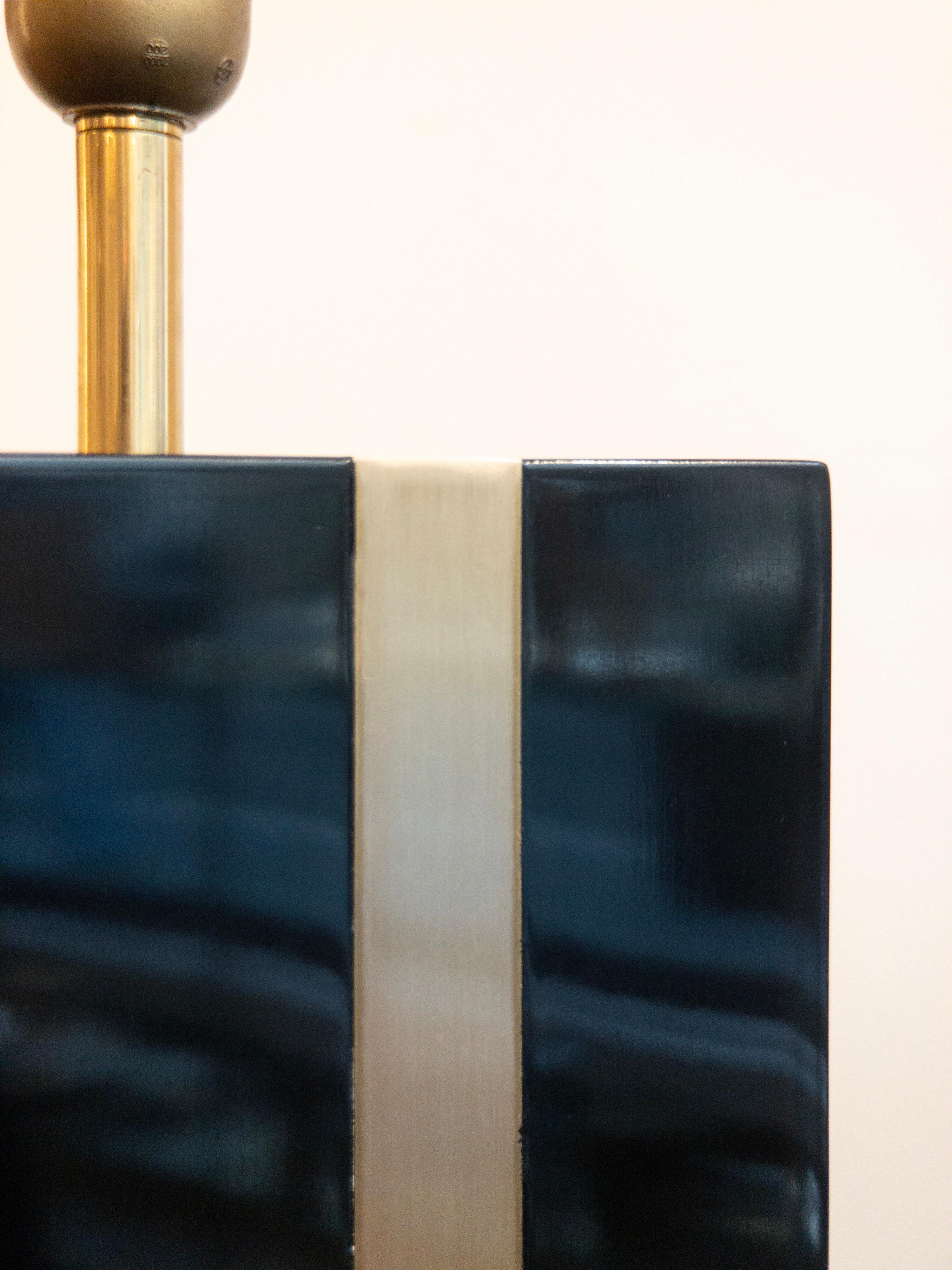 Pair of Black Lacquered Brass Art Deco Table Lamps from France, 1940s For Sale 4