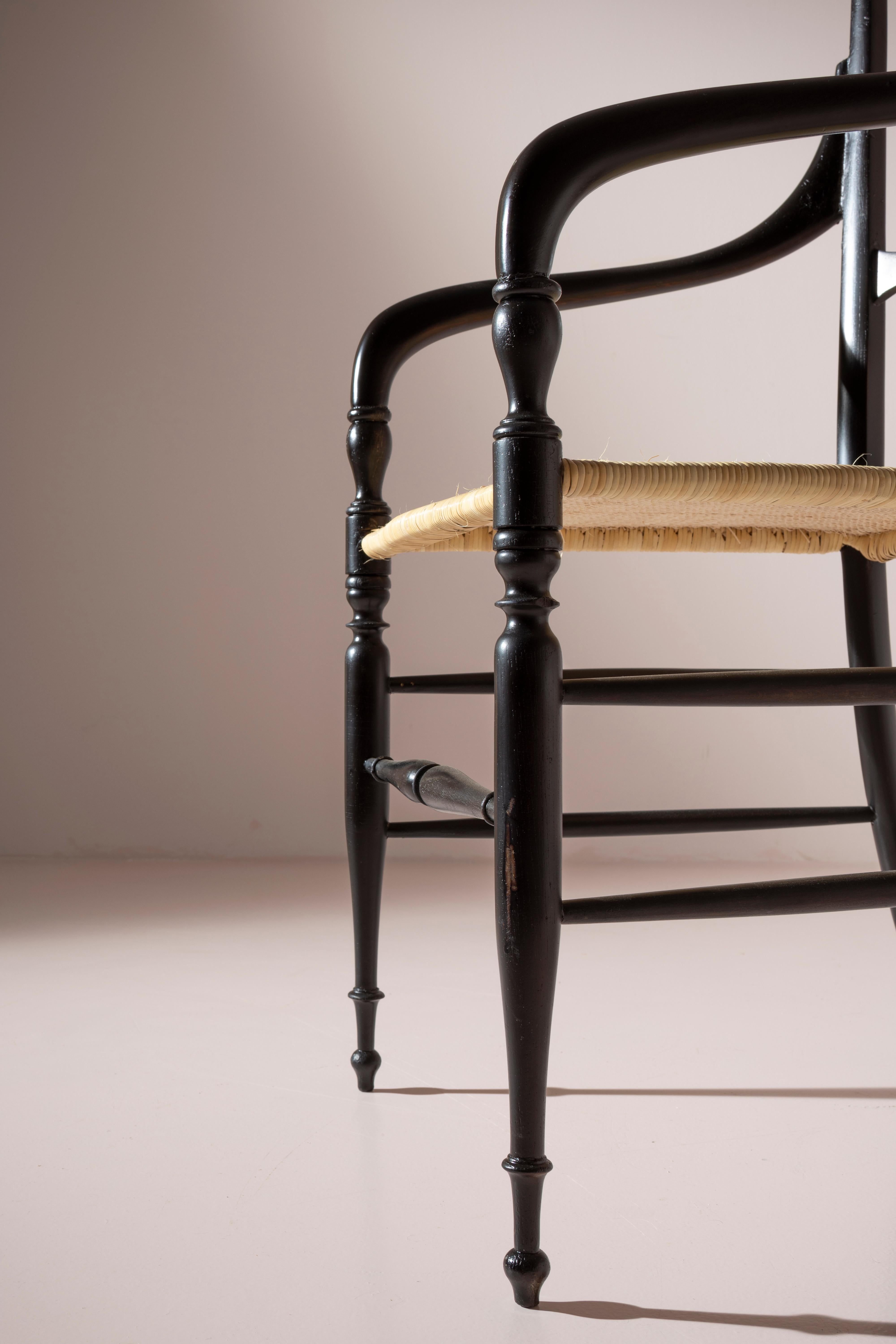 Paire de fauteuils Campanino laqués noirs, Enzo Rotella, Chiavari, Italie années 1950 en vente 2