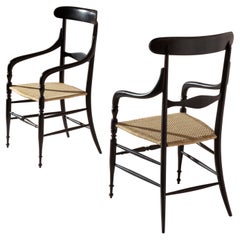 Pareja de sillones Campanino lacados en negro, Enzo Rotella, Chiavari, Italia Años 50