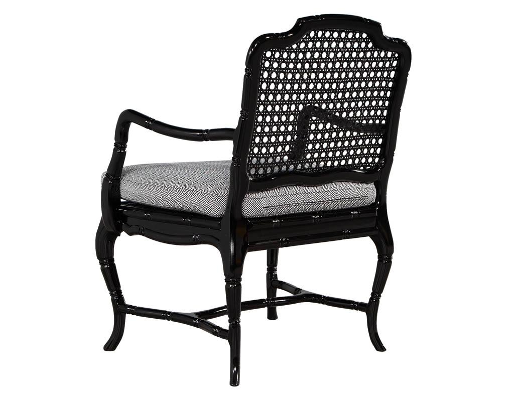 Pair of Black Lacquered Cane Back Lounge Chairs For Sale 7