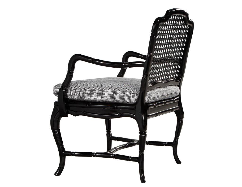 Pair of Black Lacquered Cane Back Lounge Chairs For Sale 8