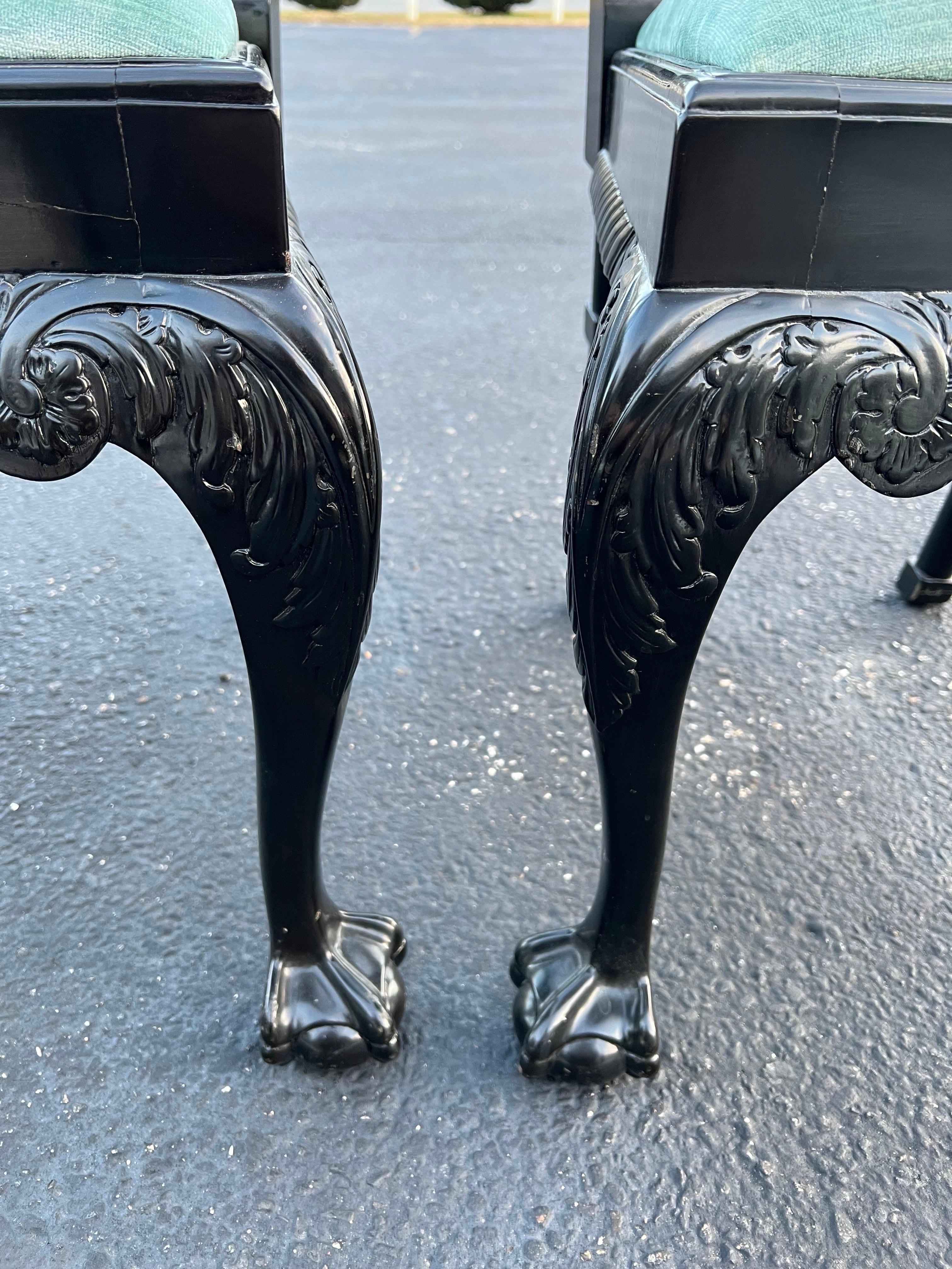 Pair of Black Lacquered Chinoiserie Chairs  For Sale 5