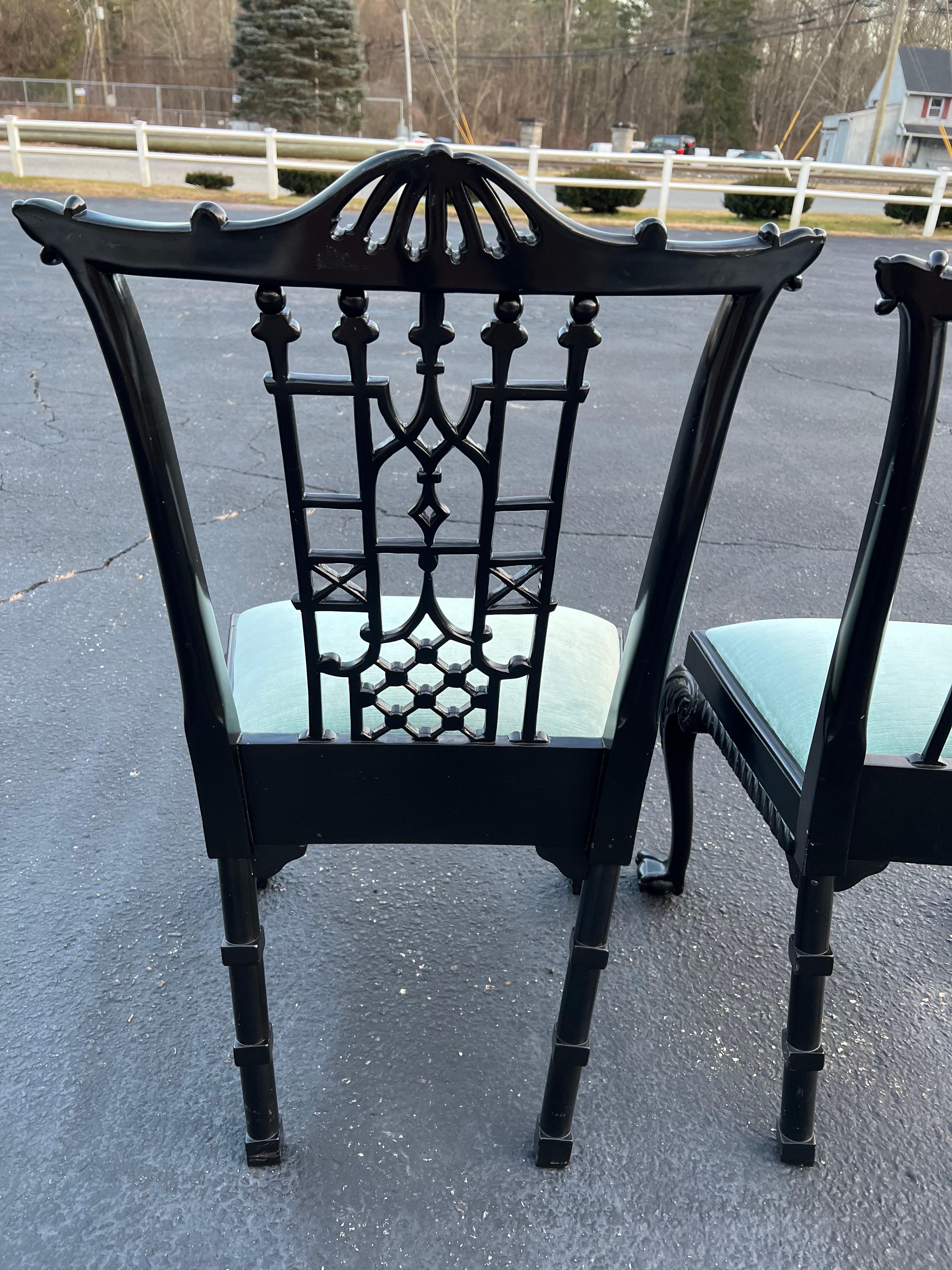 Pair of Black Lacquered Chinoiserie Chairs  For Sale 6
