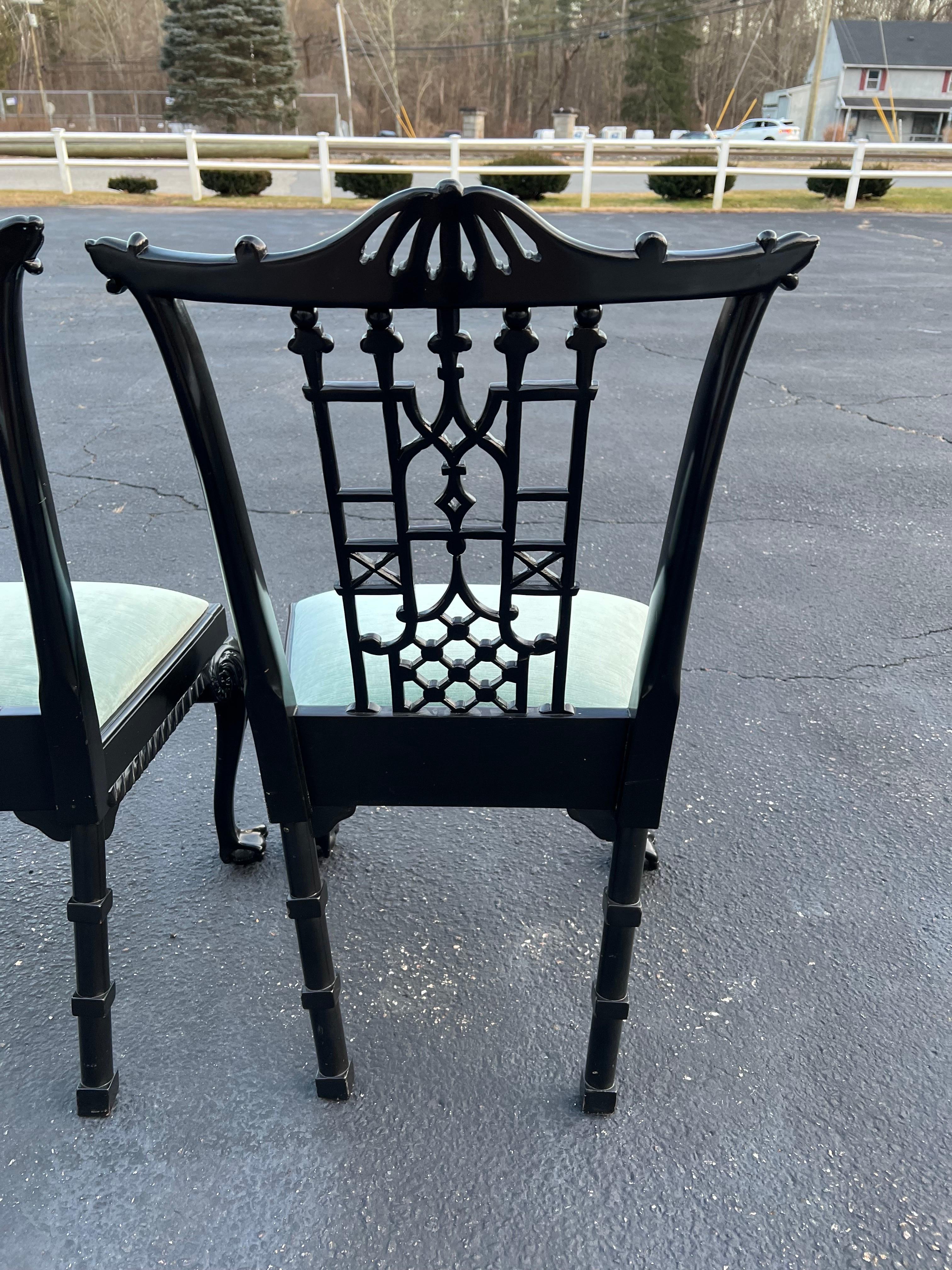 Pair of Black Lacquered Chinoiserie Chairs  For Sale 1