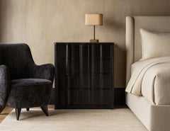 Pair of Black Lacquered Curved Nightstands Chest of Drawers
