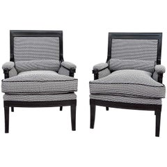 Pair of Black Lacquered Directoire Style Bergeres, 1950s