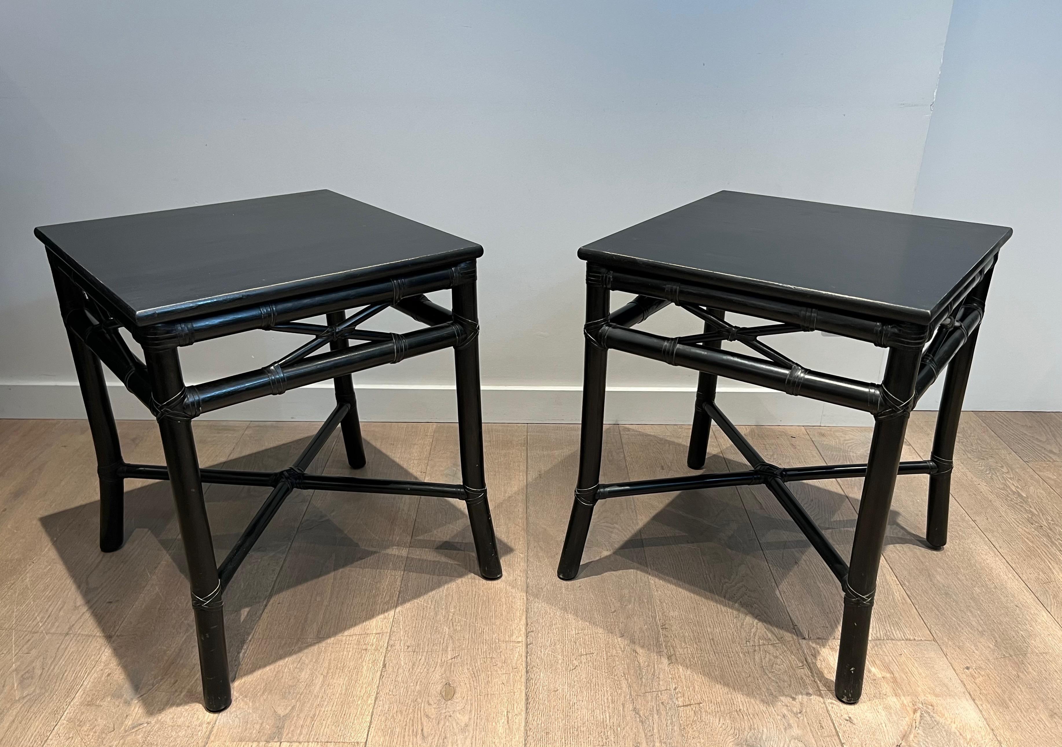 Pair of Black Lacquered Faux-Bamboo Side Tables by Gasparucci For Sale 2
