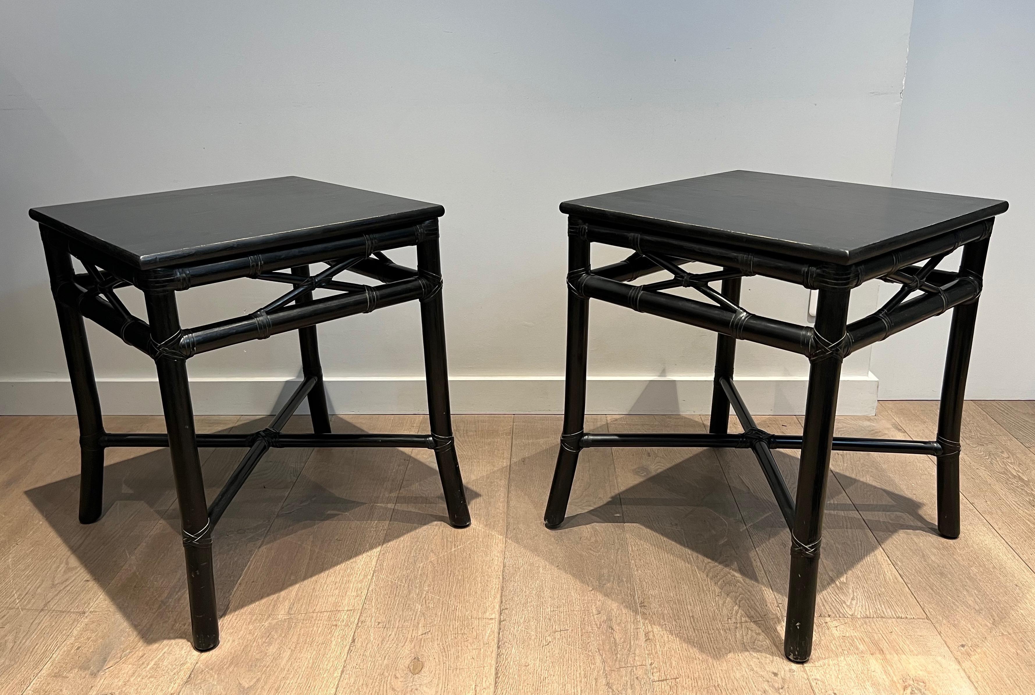 Pair of Black Lacquered Faux-Bamboo Side Tables by Gasparucci For Sale 6