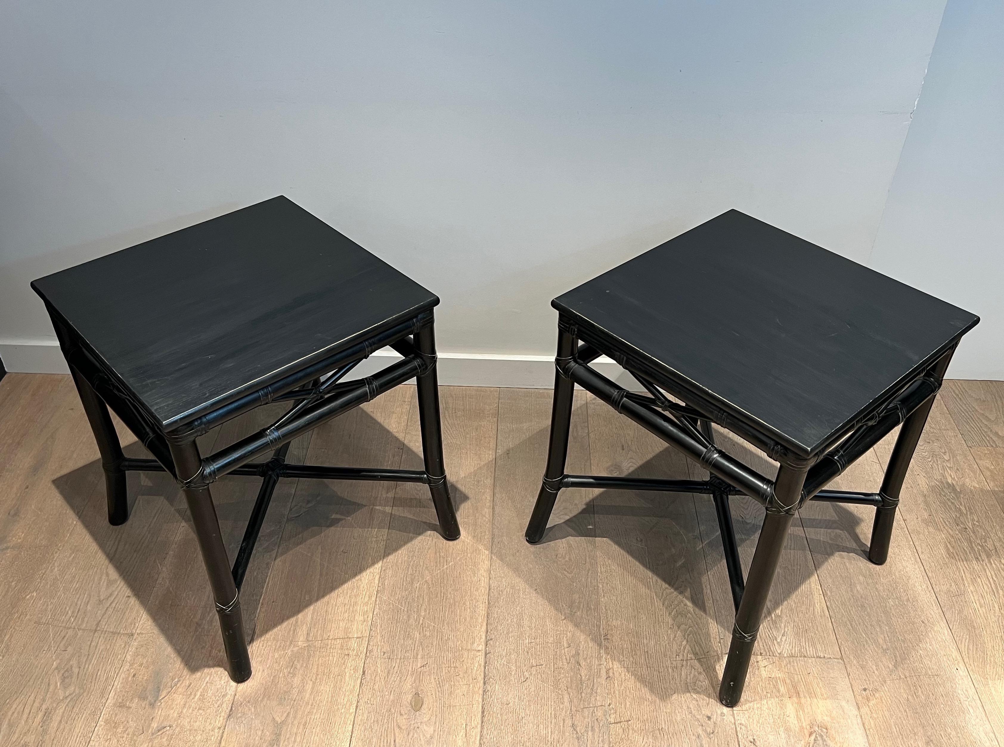 Pair of Black Lacquered Faux-Bamboo Side Tables by Gasparucci For Sale 7