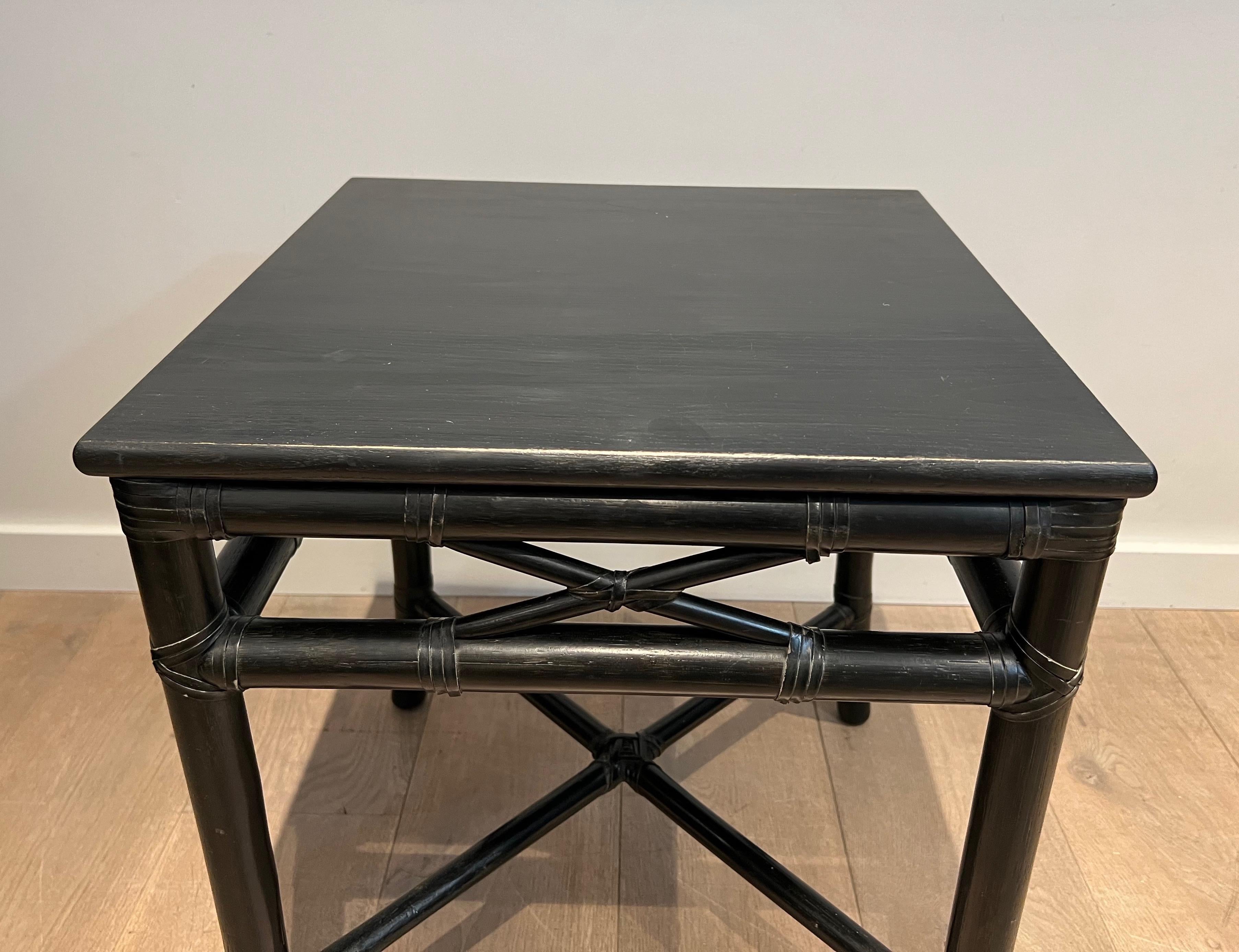 Mid-Century Modern Pair of Black Lacquered Faux-Bamboo Side Tables by Gasparucci For Sale