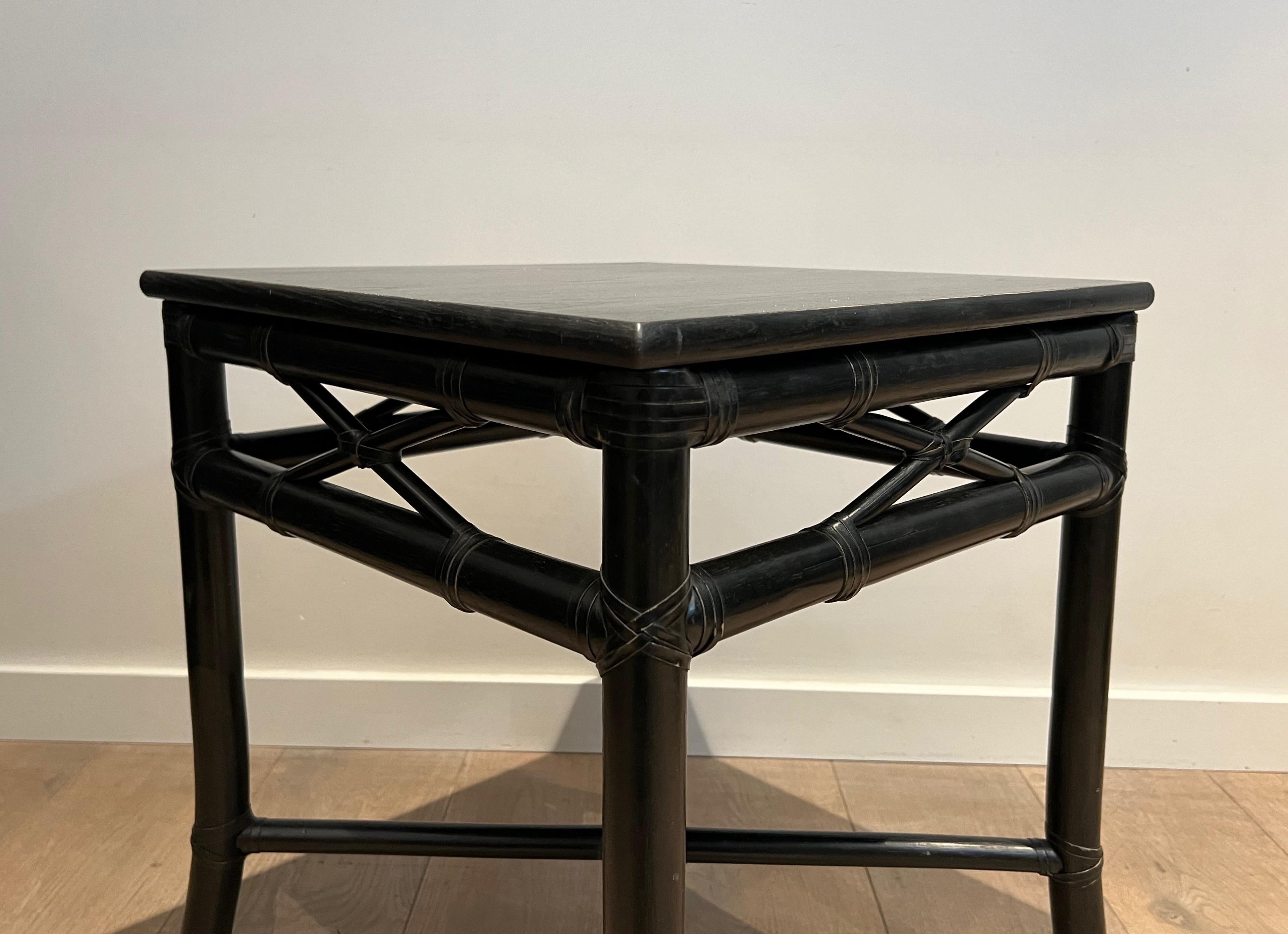 Blackened Pair of Black Lacquered Faux-Bamboo Side Tables by Gasparucci For Sale