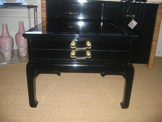 Pair of Black Lacquered Grosfeld House Side Tables In Good Condition In Dallas, TX