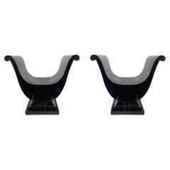 Pair of Black Lacquered Harlow Throne Chairs by Blackman Cruz