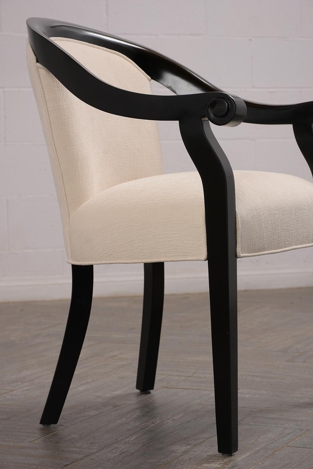 Chenille Pair of Modern Lacquered Arm Chairs by Hickory