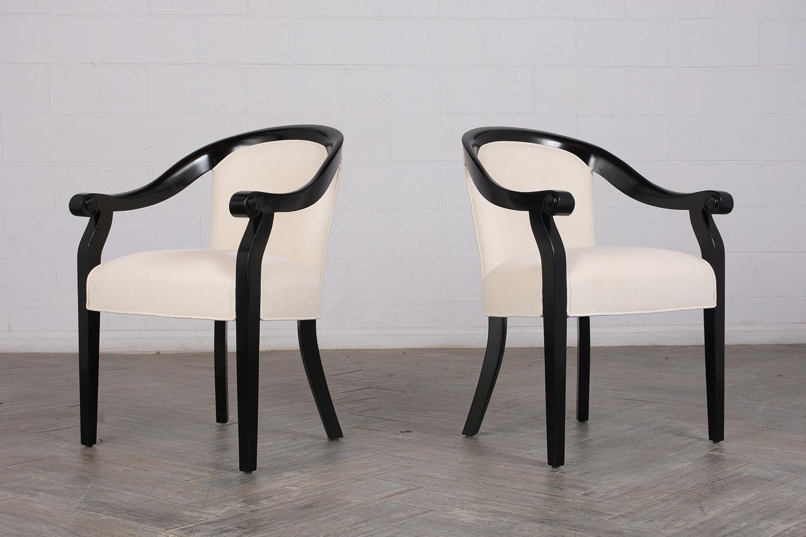 Carved Pair of Modern Lacquered Arm Chairs by Hickory