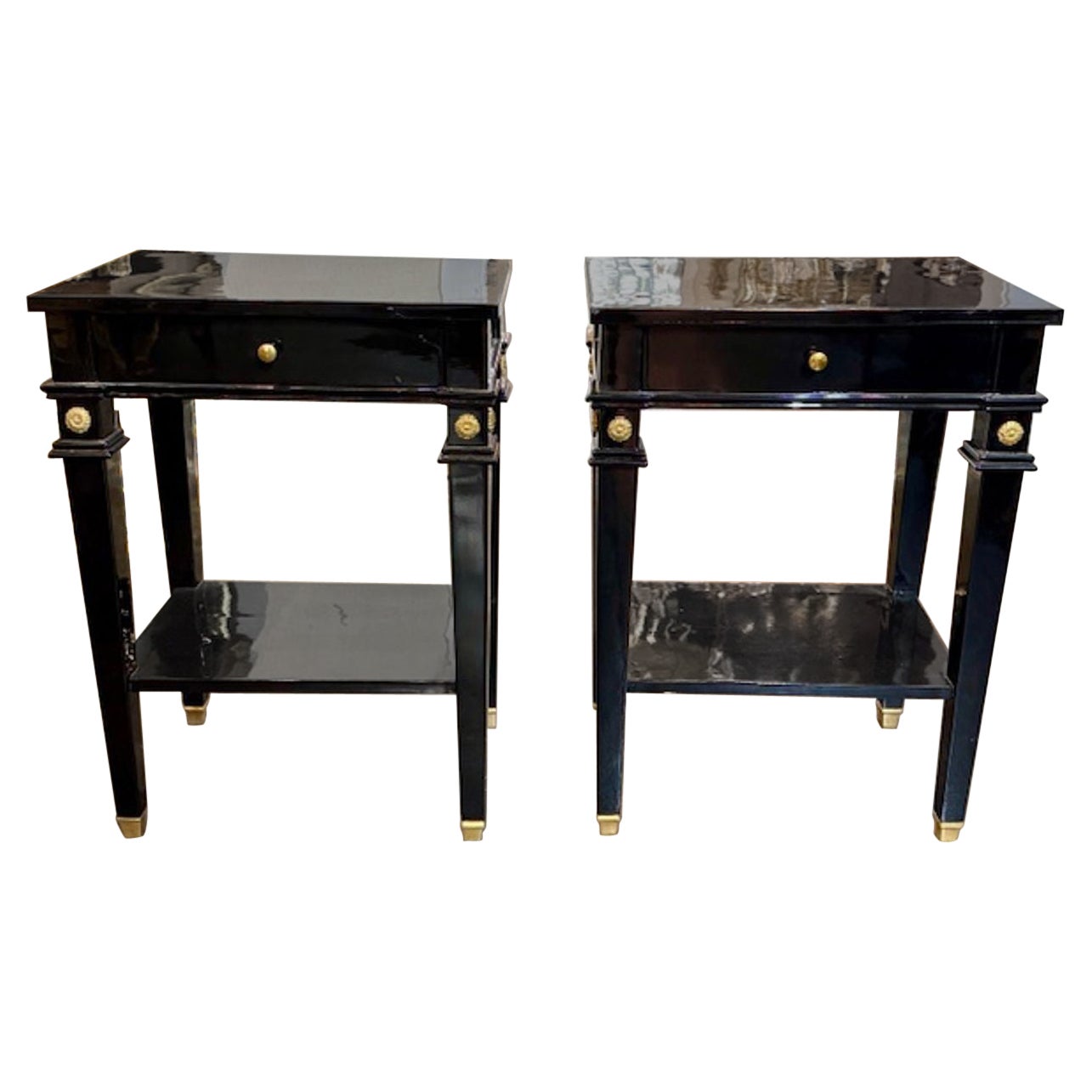 Pair of Black Lacquered Jansen Manner Side Tables For Sale