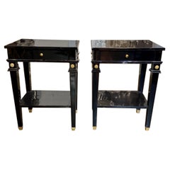 Pair of Black Lacquered Jansen Manner Side Tables