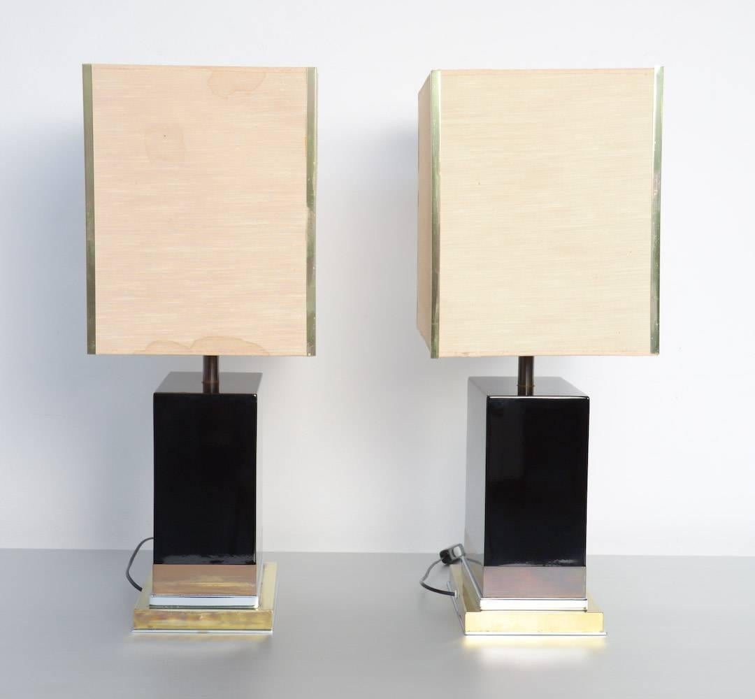 Pair of Black Lacquered Lamps by Jean-Claude Mahey 4