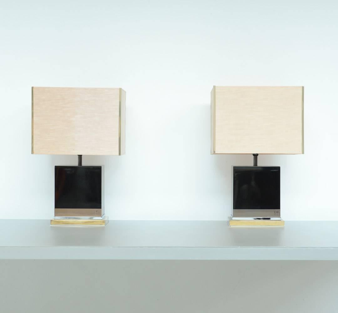 Modern Pair of Black Lacquered Lamps by Jean-Claude Mahey