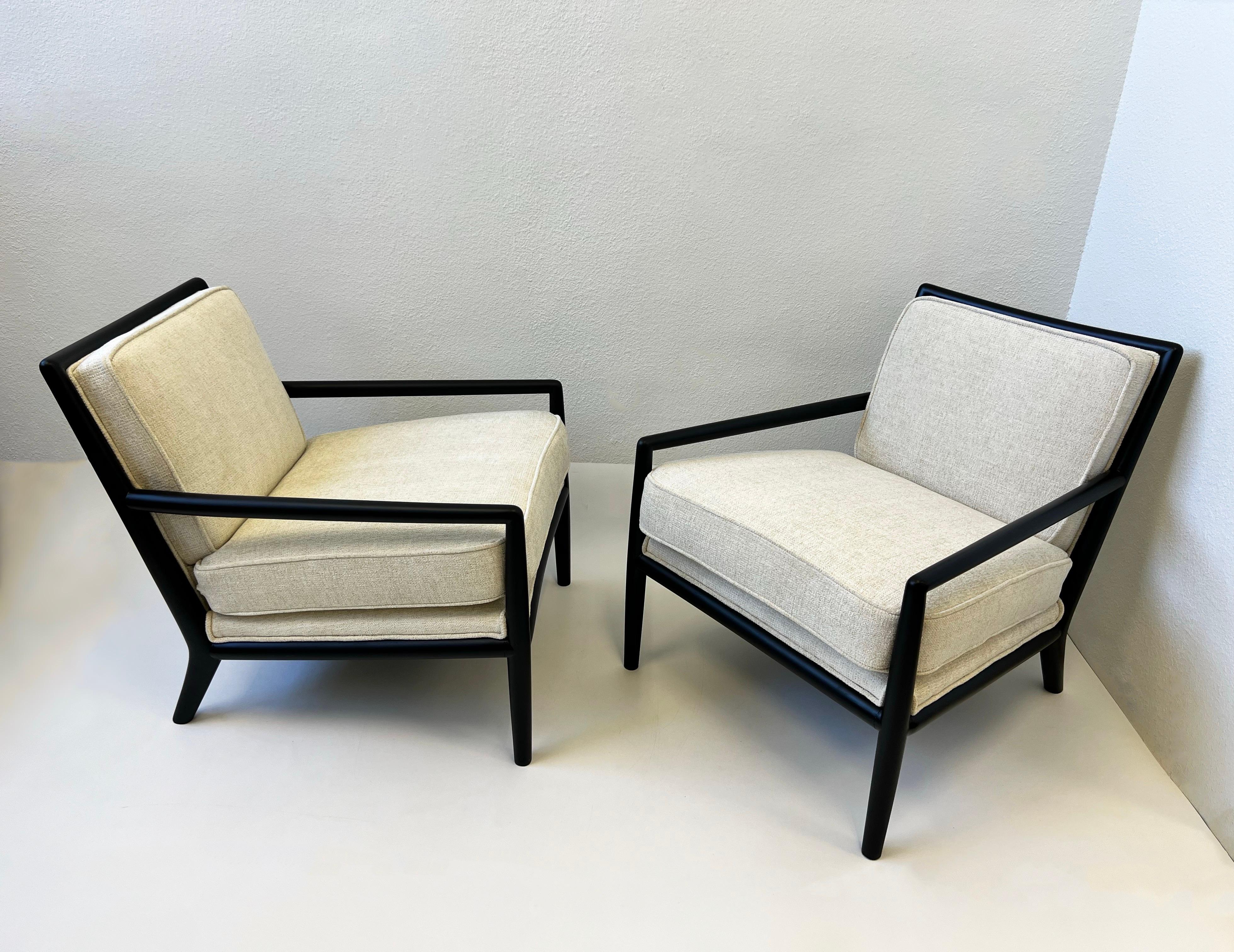 American Pair of Black Lacquered Lounge Chairs by Harry Burger of Hollywood For Sale