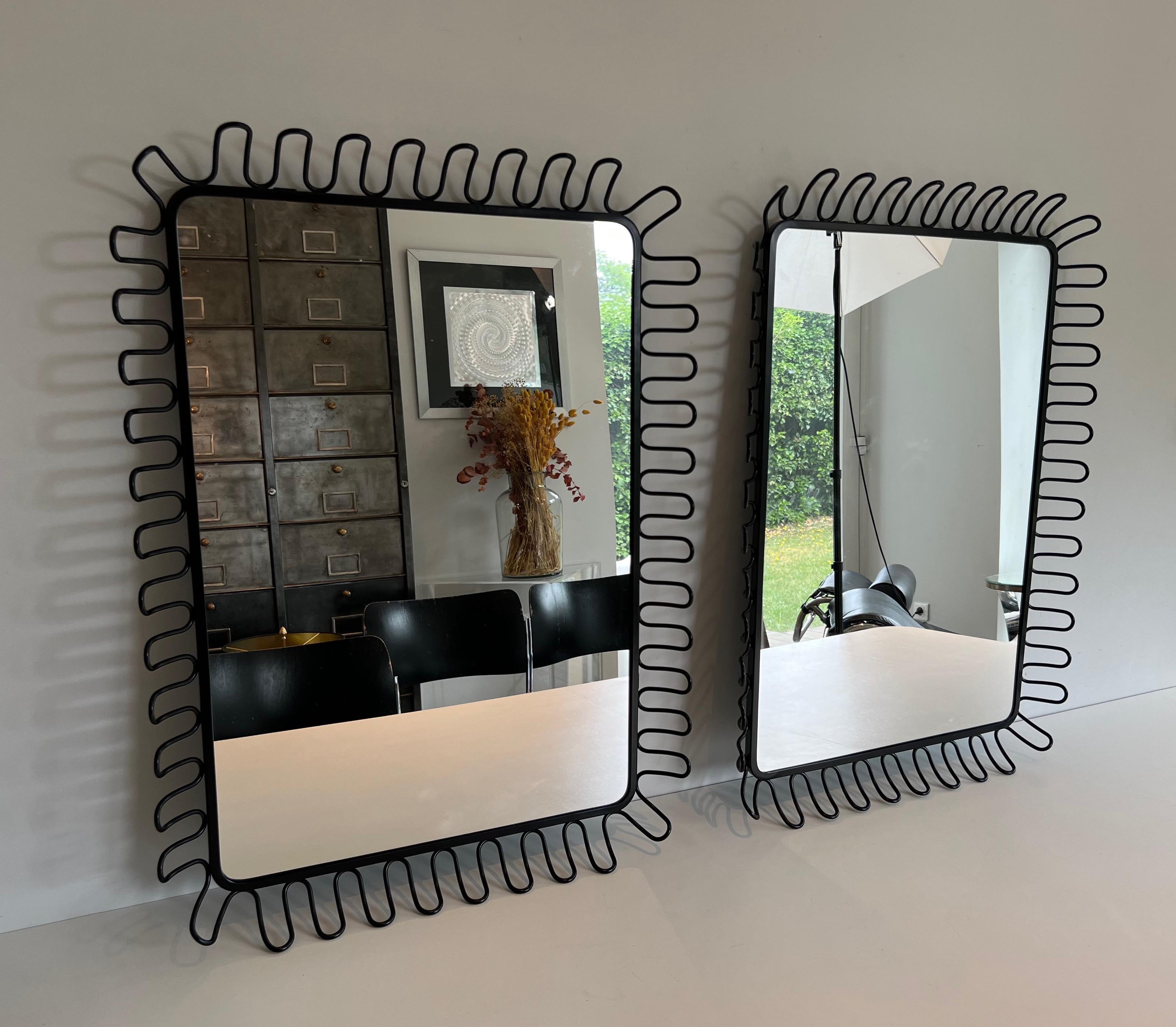 Pair of Black Lacquered Metal Mirrors. Circa 1980 For Sale 2