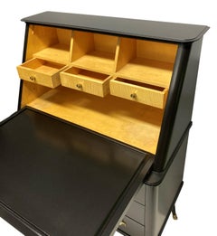 Pair of Black Lacquered Midcentury Secretaires In The Manner Of  Paolo Buffa