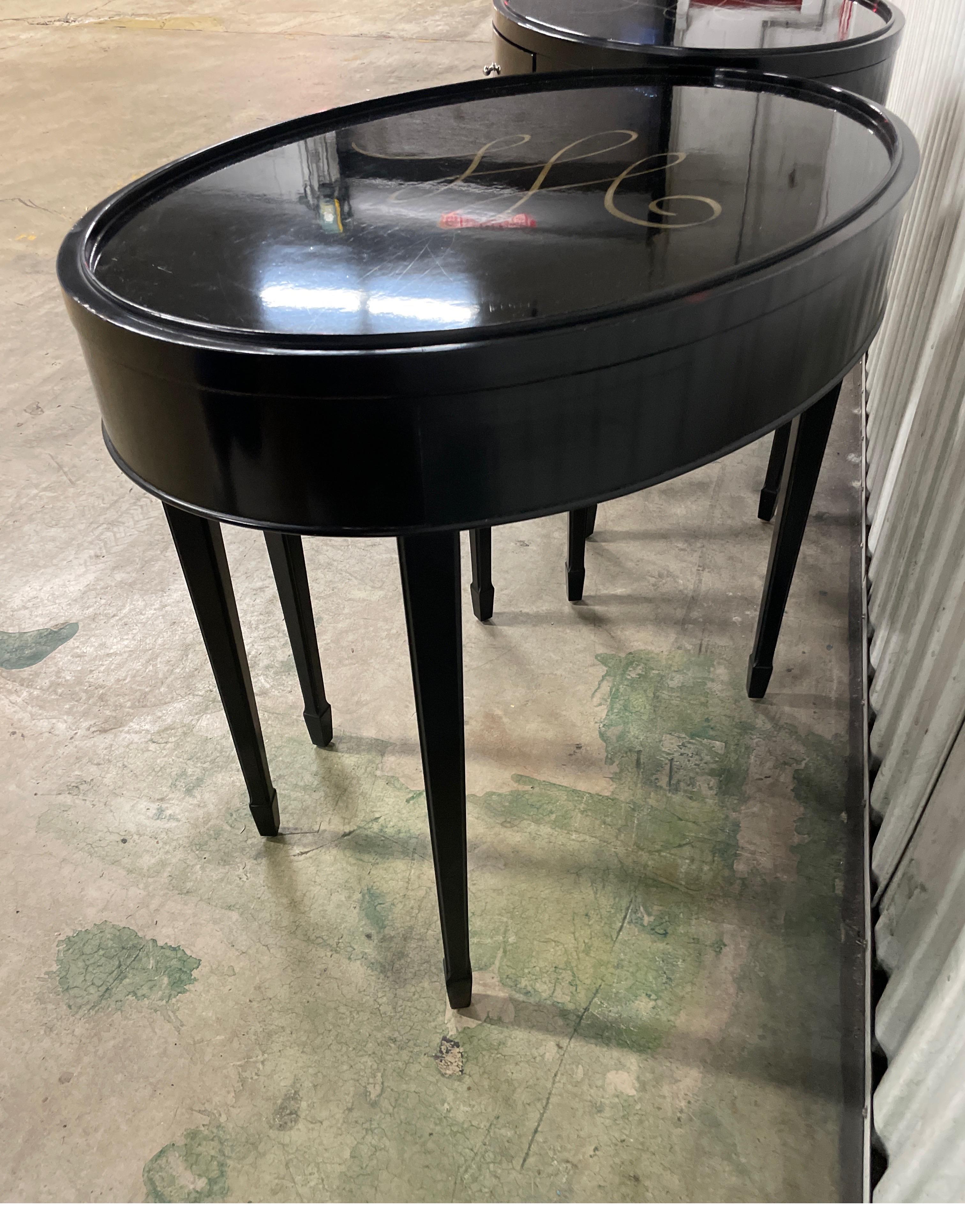 Pair of Black Lacquered Oval End Tables by Barbara Barry for Baker 4