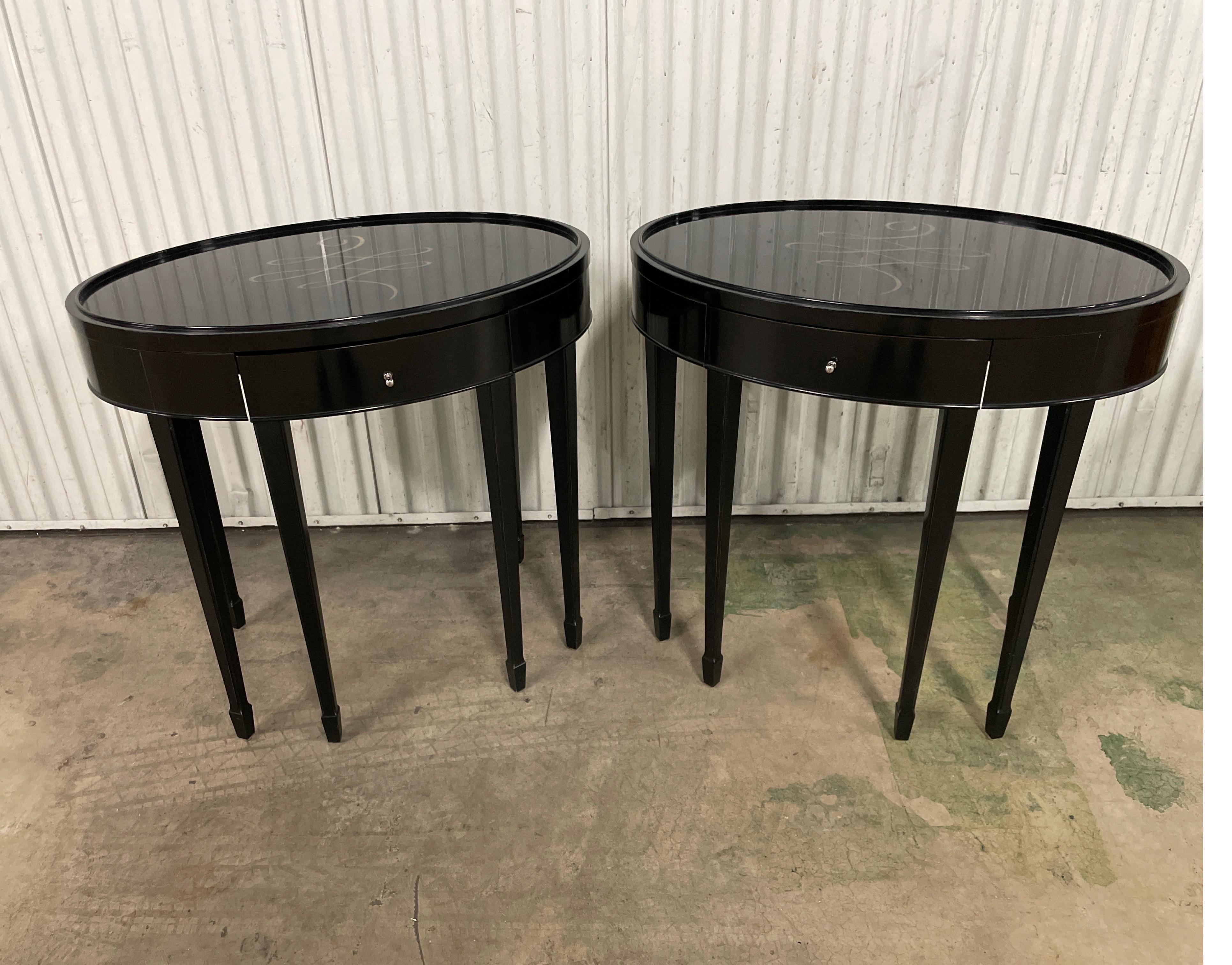 Pair of Black Lacquered Oval End Tables by Barbara Barry for Baker In Good Condition In West Palm Beach, FL