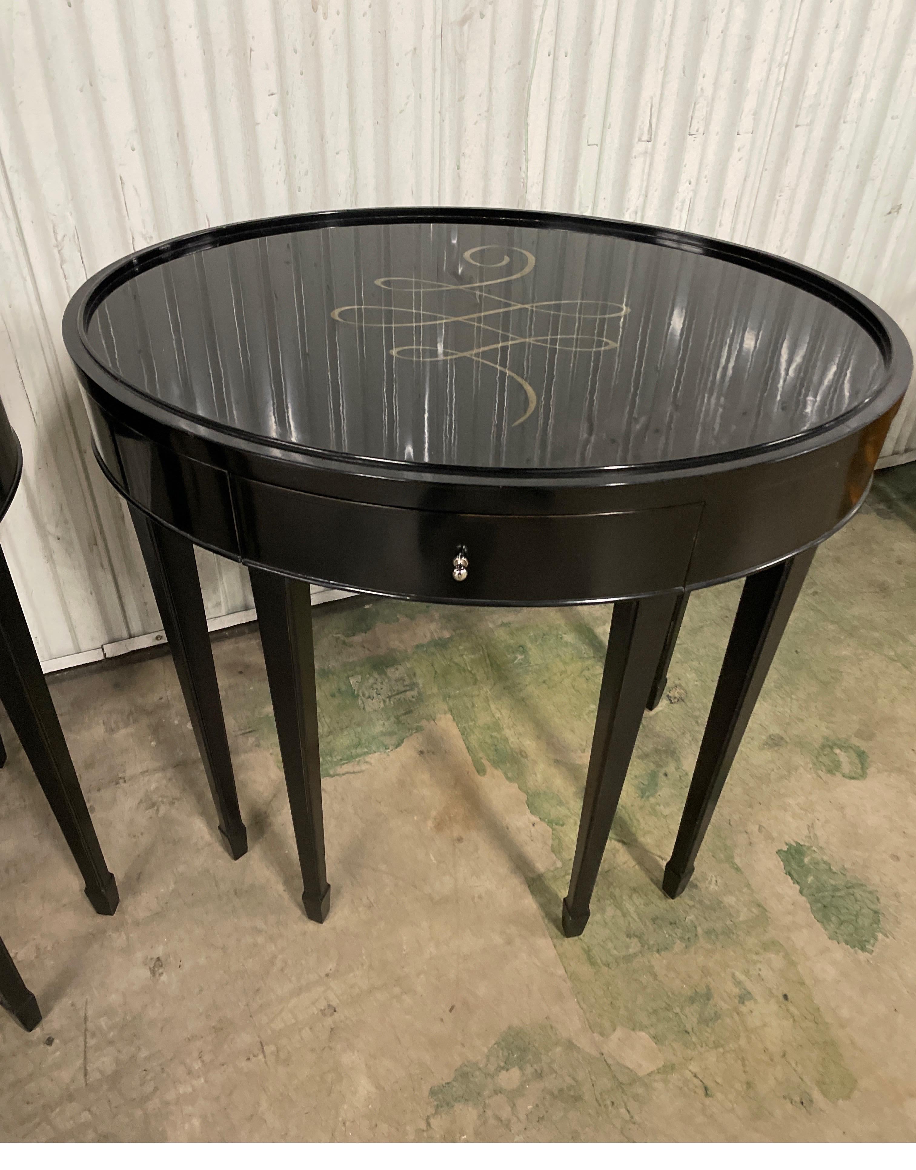 20th Century Pair of Black Lacquered Oval End Tables by Barbara Barry for Baker