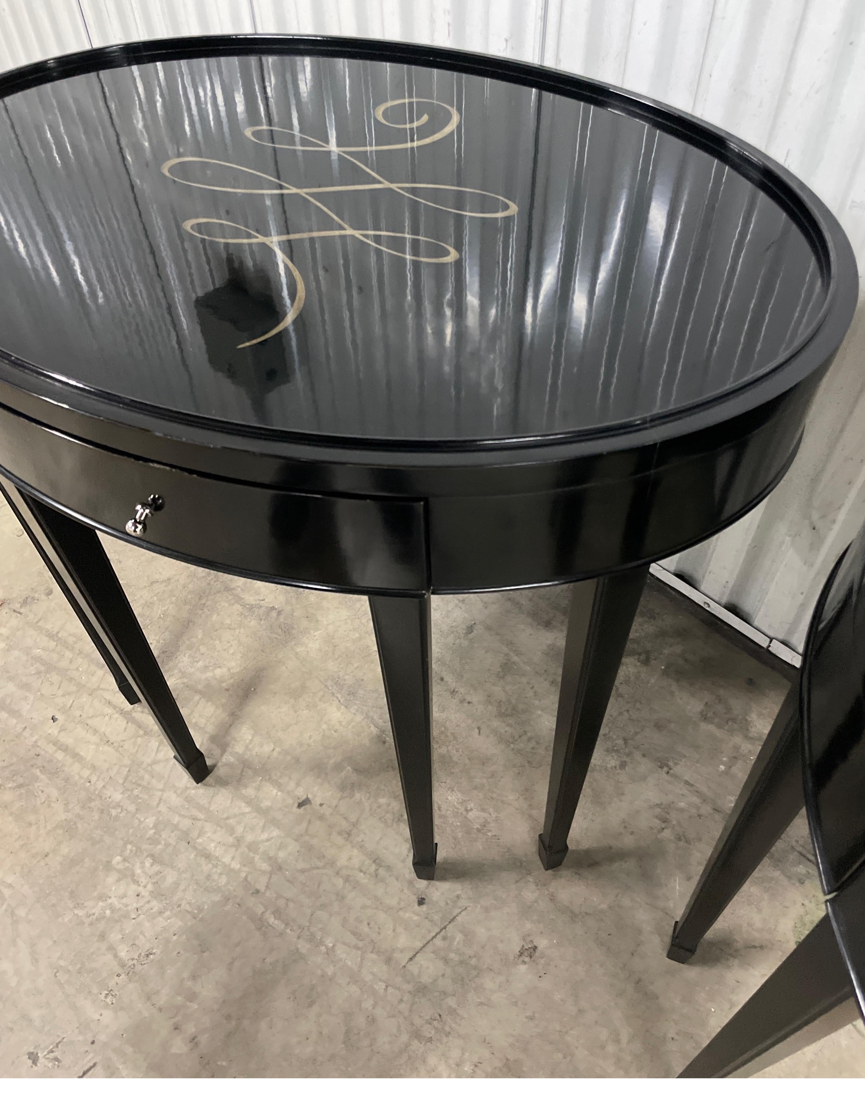 Pair of Black Lacquered Oval End Tables by Barbara Barry for Baker 2