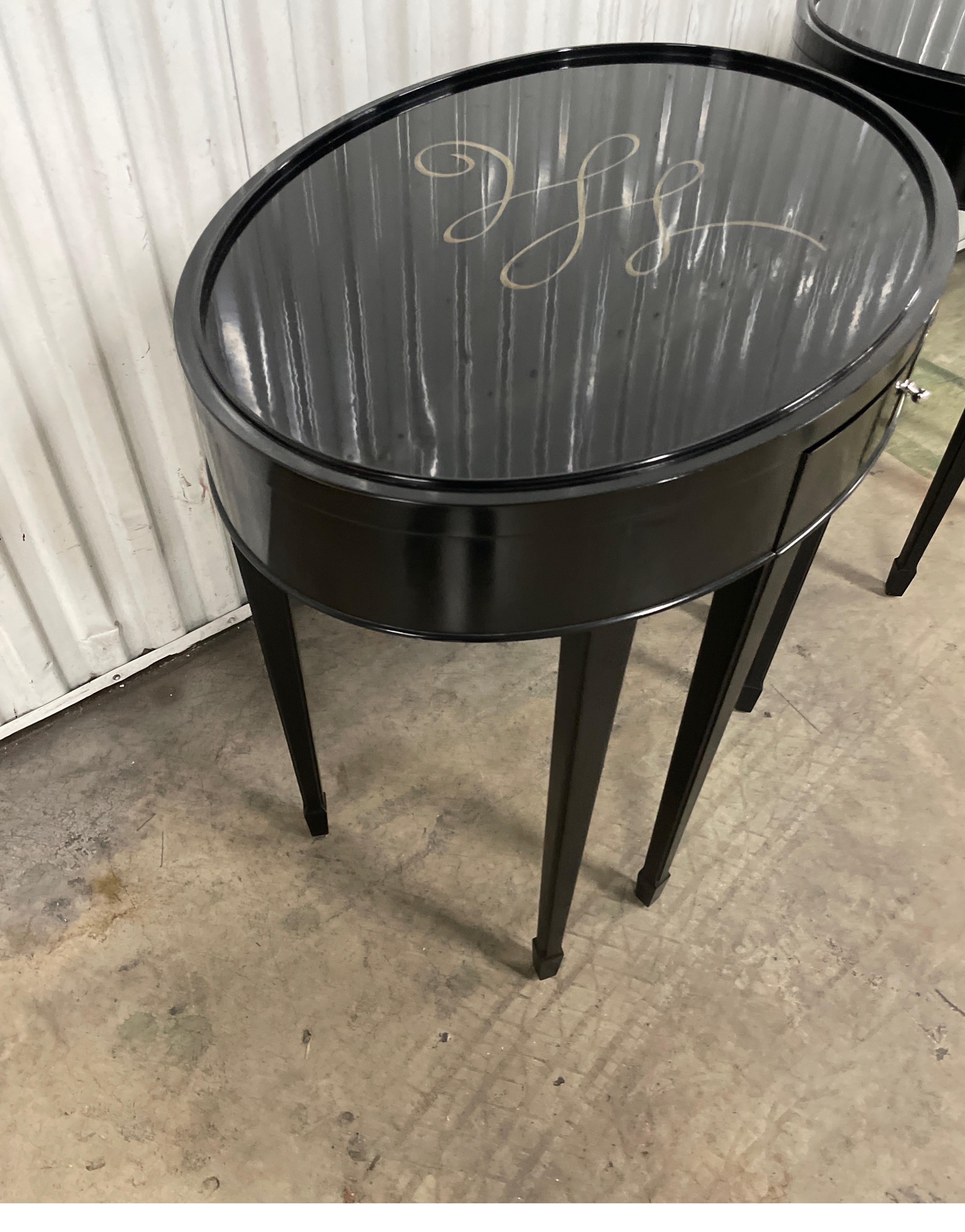 Pair of Black Lacquered Oval End Tables by Barbara Barry for Baker 3